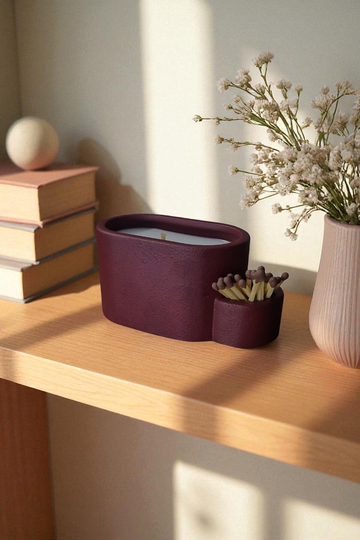 FS CANDLE & HOME Decoration - Accesories Minimalist Oval Beton Mumluk - Dekoratif ve Hediyelik Organik Soya Wax'lı Beton Mumluk