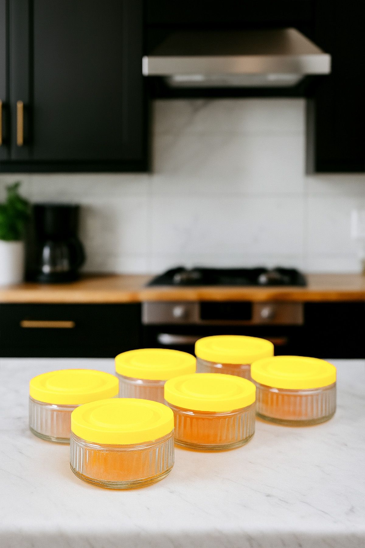 ZURİ DESİGN-Set of 6 Airtight Glass Storage Containers - 140 Cc |   Yellow Lid, Leakproof Storage Container Multi-Purpose 3