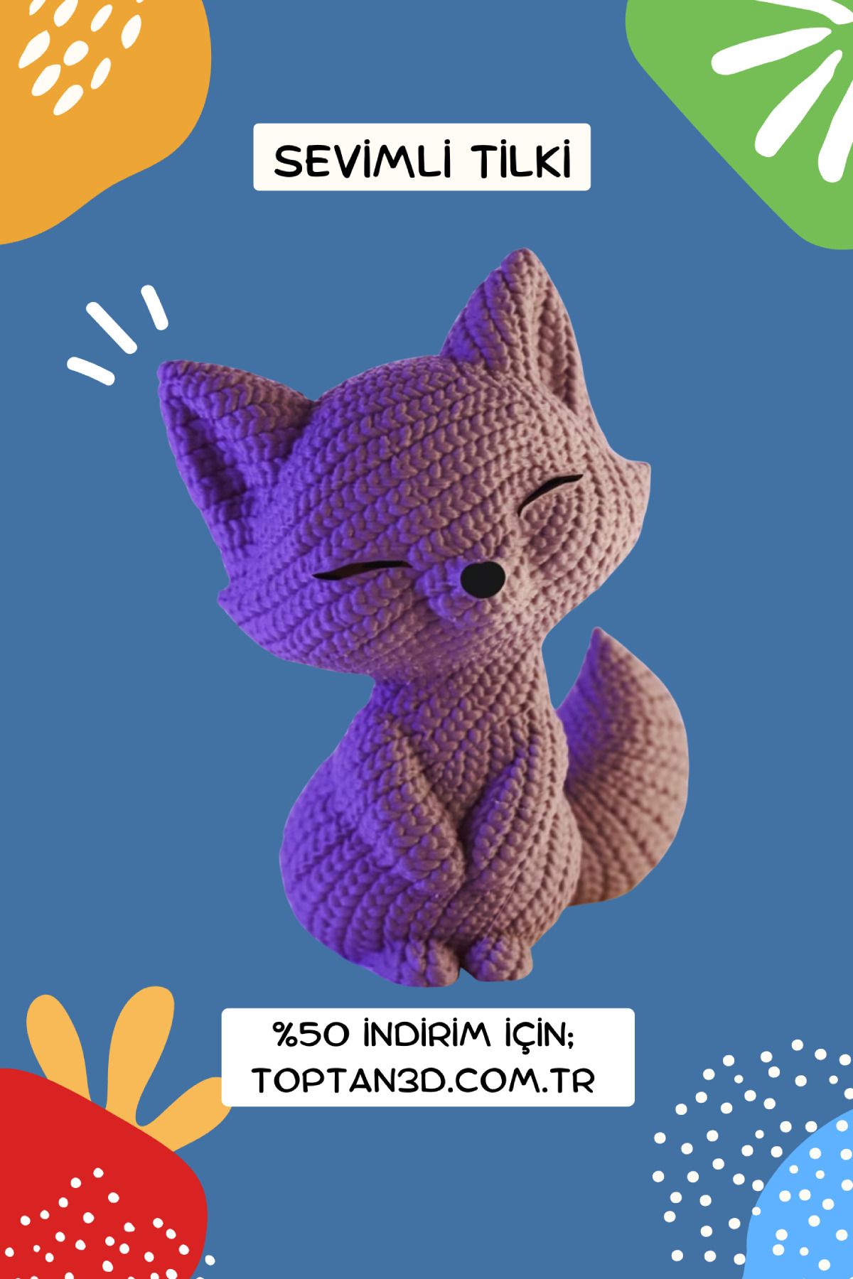 Toptan3D Sevimli Tilki – 3D Örgü Tasarımlı Oyuncak