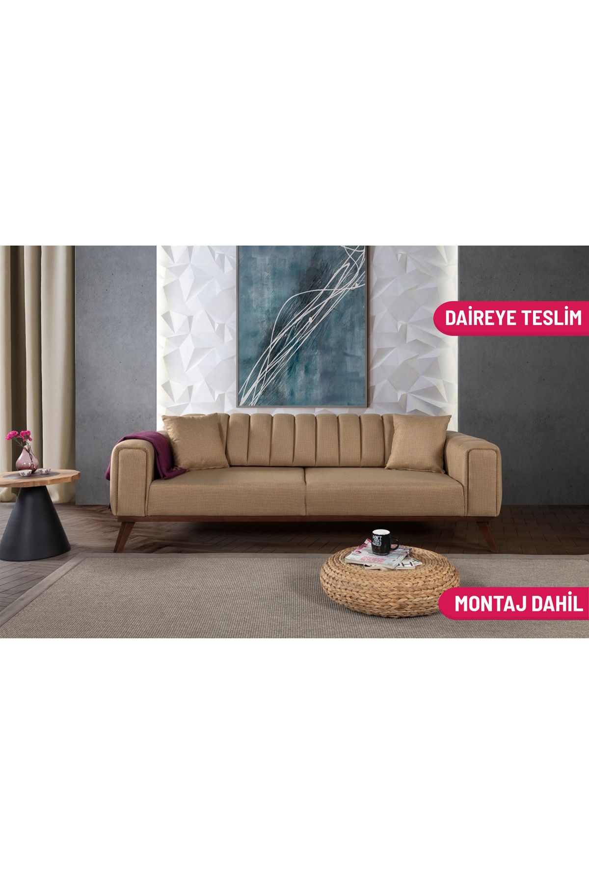 Elance Home LAVER YATAKLI KANEPE KETEN HARDAL KAZAYAĞI