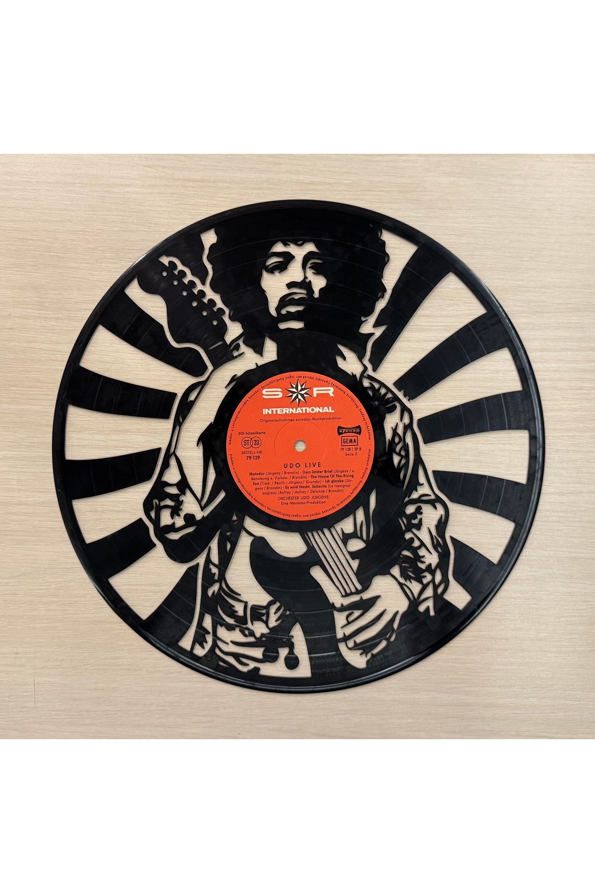 Bi' Dünya Wall Decor Jimi Hendrix - Gerçek Plaktan Lazer Kesim, Dekoratif Plak (LP) (DEKORLUKTUR, DİNLENEMEZ)