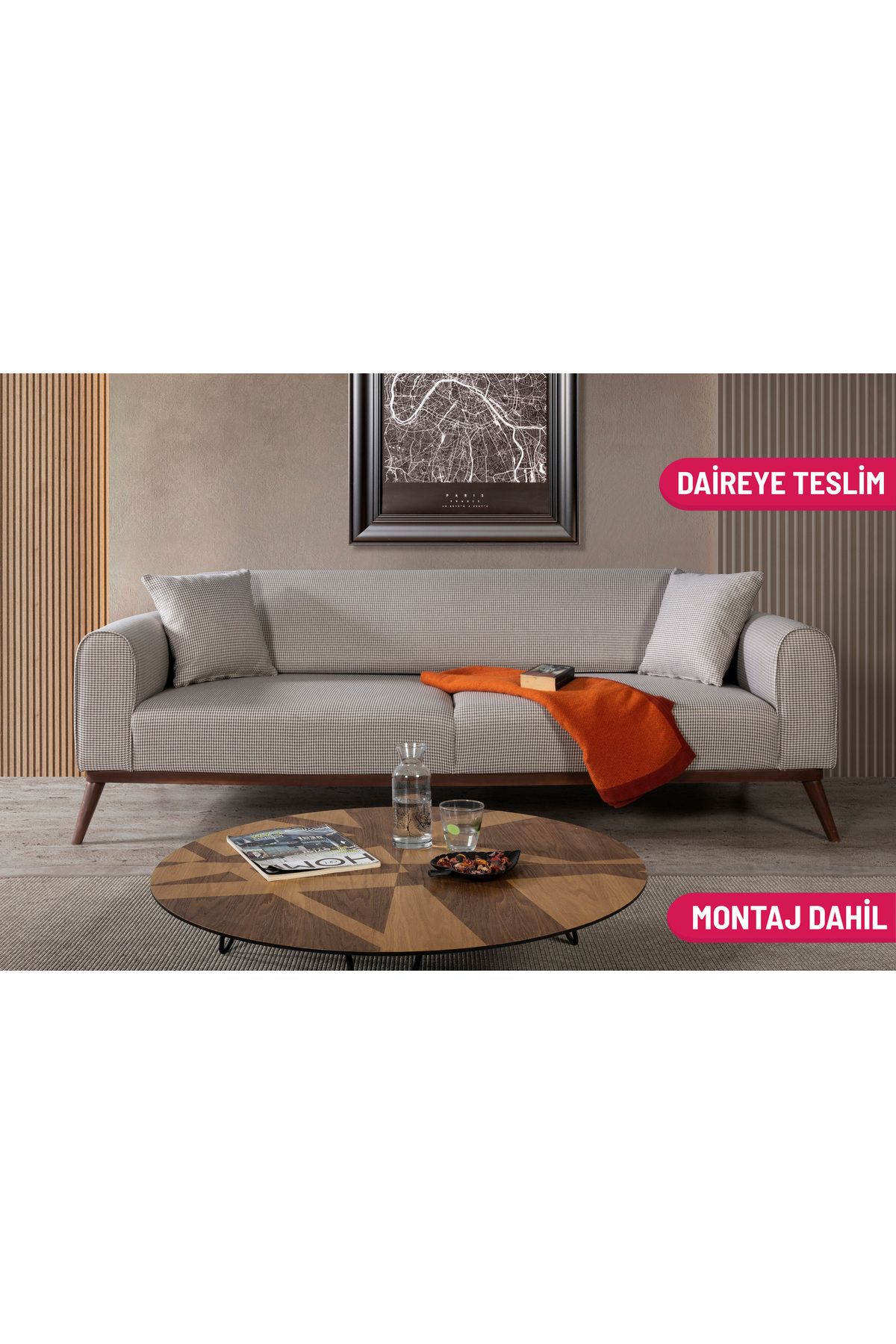 Elance Home CANNES YATAKLI KANEPE KETEN AÇIK KAHVE KAZAYAĞI