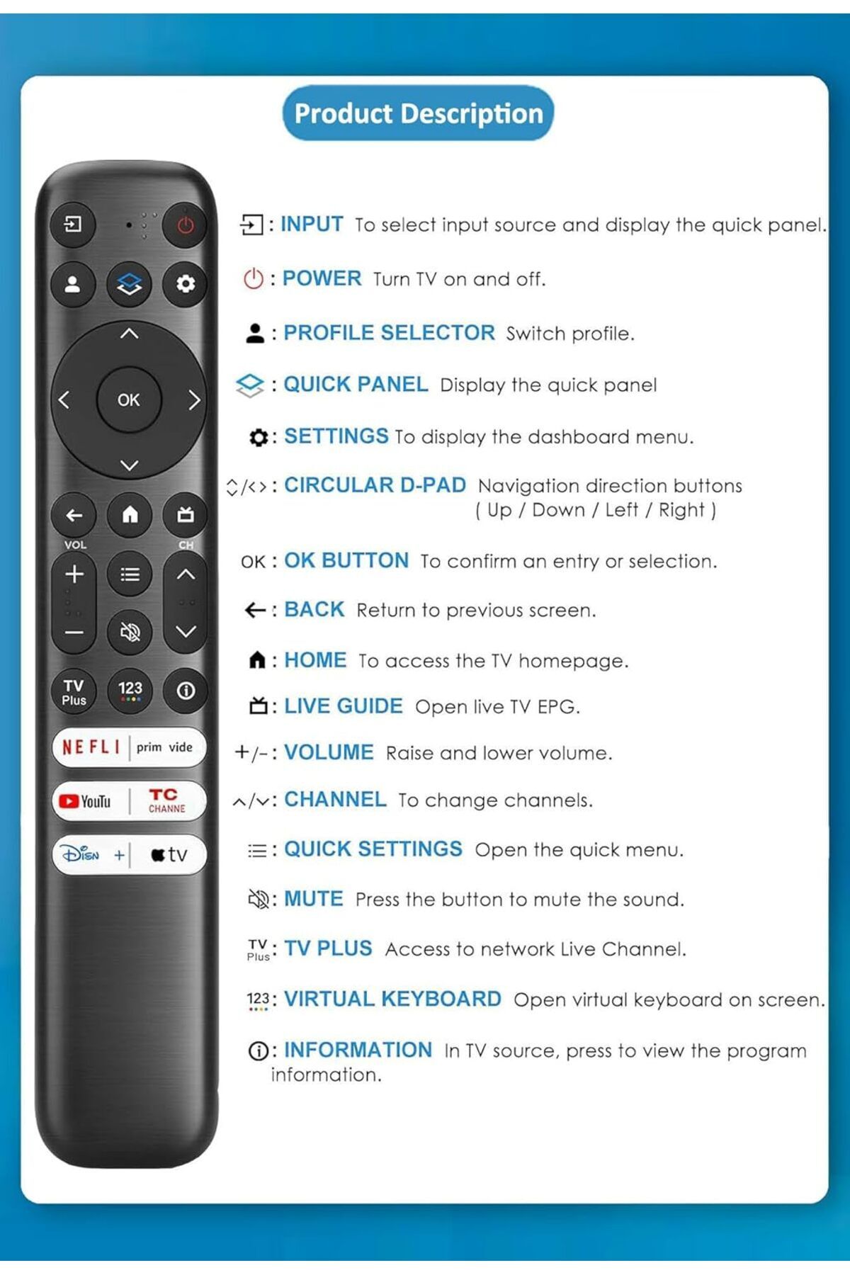 Bogadini-Replacement Remote Control RC813 for TCL Google TV LED UHD QLED FHD HDR, Voice Compatible, Black 5
