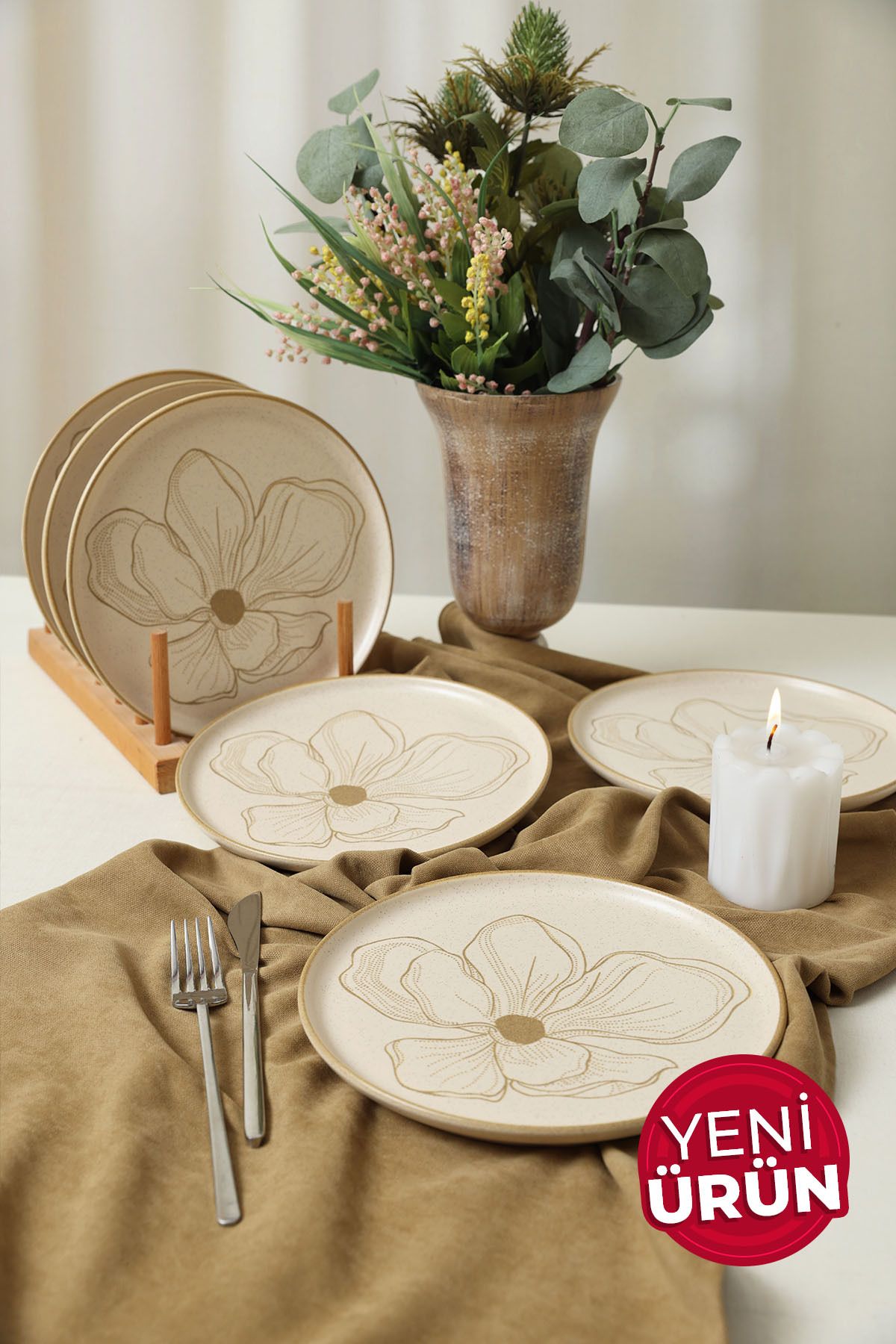 Keramika Taupe Bloom Nordıc Pasta Tabağı 22 Cm 6 Adet 22529