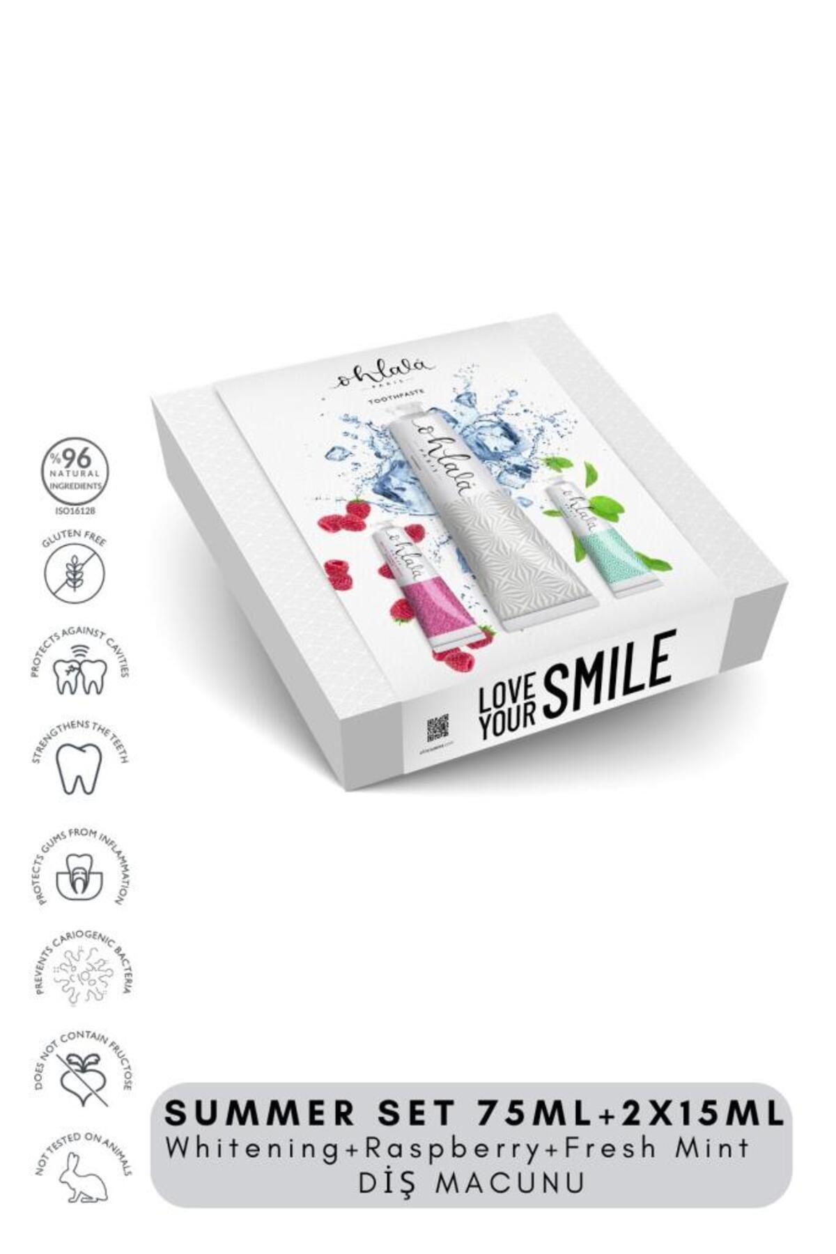 OHLALA-Whitening 75 ml Fresh Mint 15 ml Raspberry Mint 15 ml Summer Set Toothpaste 2
