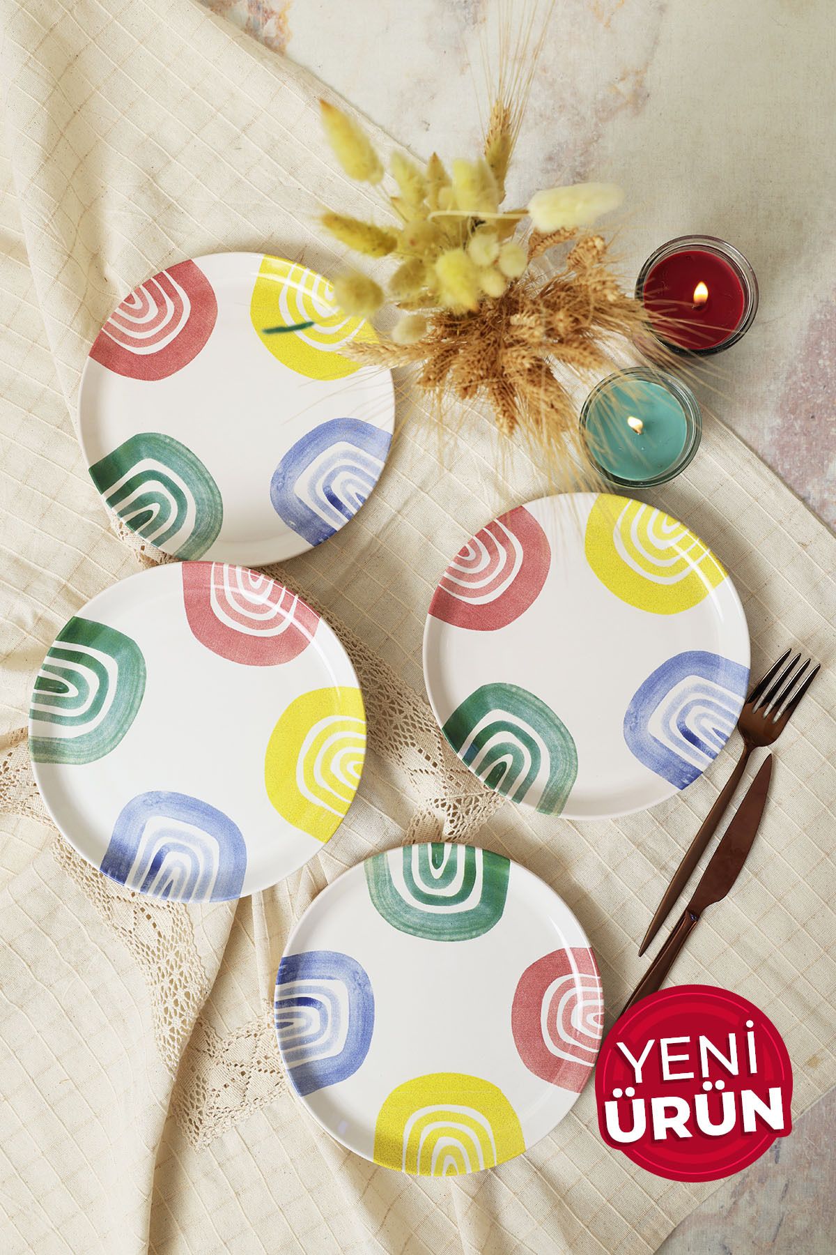 Keramika Etnik Hitit Pasta Tabağı 20 Cm 4 Adet 22550