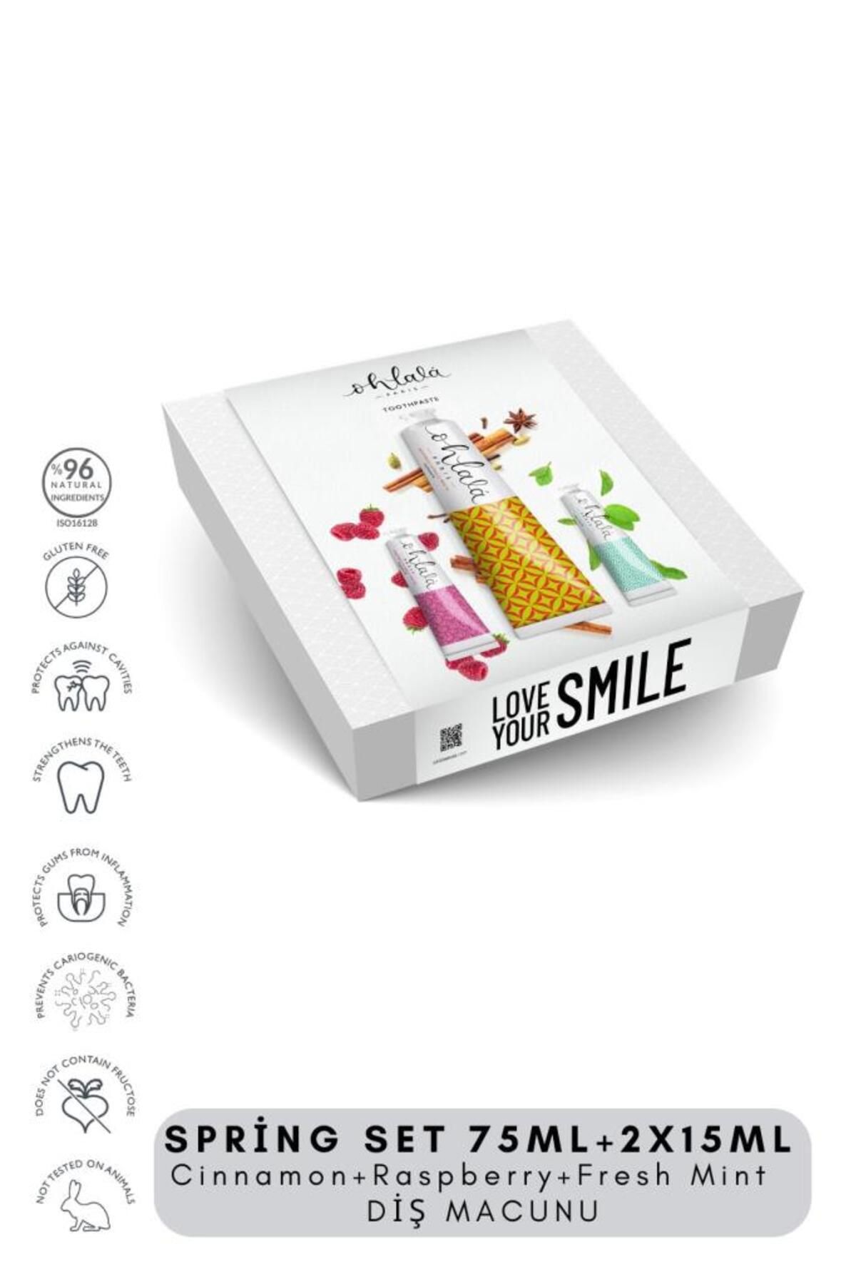 OHLALA-Cinnamon 75 ml Fresh Mint 15 ml Raspberry Mint 15 ml Spring Set Toothpaste 2