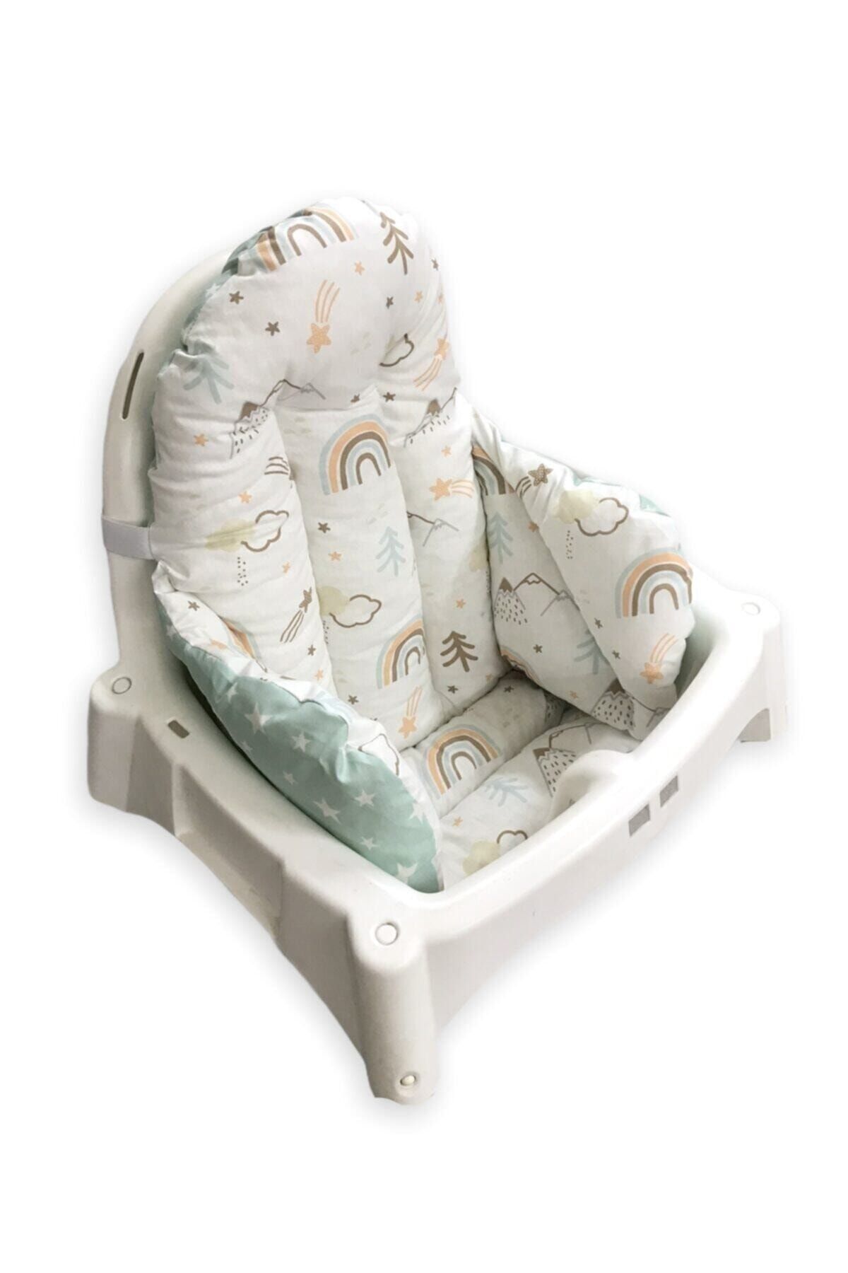 Bebek Özel Pamuklu Bebek Çocuk Mama Sandalyesi Minderi Kahverengi Gökkuşağı Yeşilli fotoğrafı 5 (önizleme)