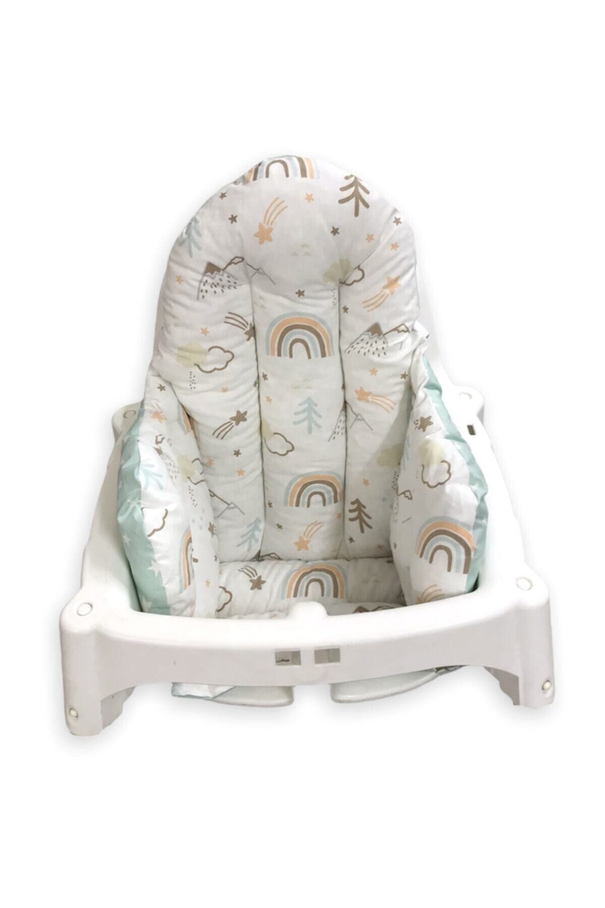 Bebek Özel Pamuklu Bebek Çocuk Mama Sandalyesi Minderi Kahverengi Gökkuşağı Yeşilli fotoğrafı 2 (önizleme)
