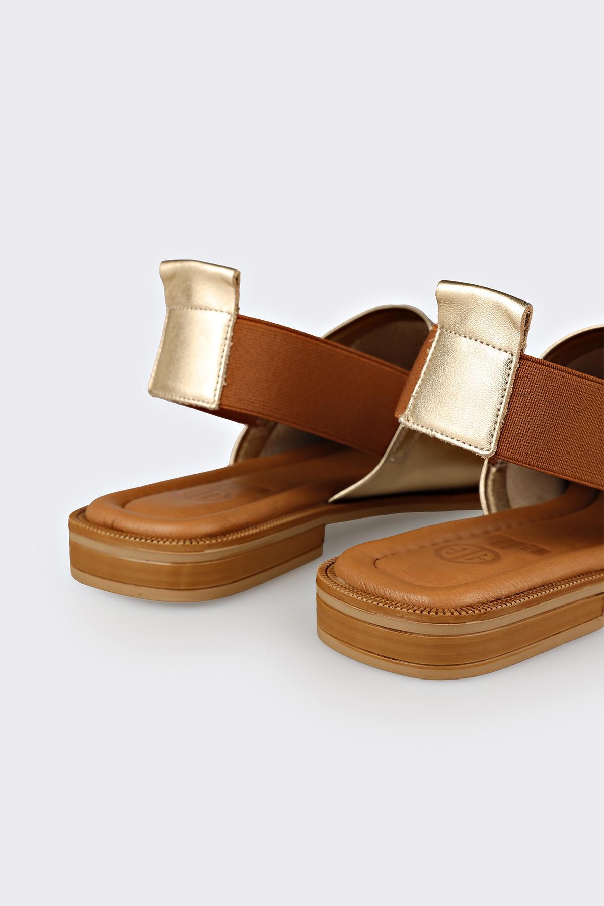 Elle Shoes Gold Deri Kadın Düz Sandalet görsel 5