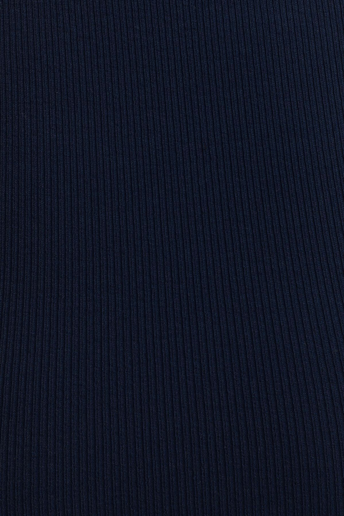 la & vetta Kadın Koyu Lacivert Fitilli T-shirt Halter Yaka Örme Atlet görsel 6