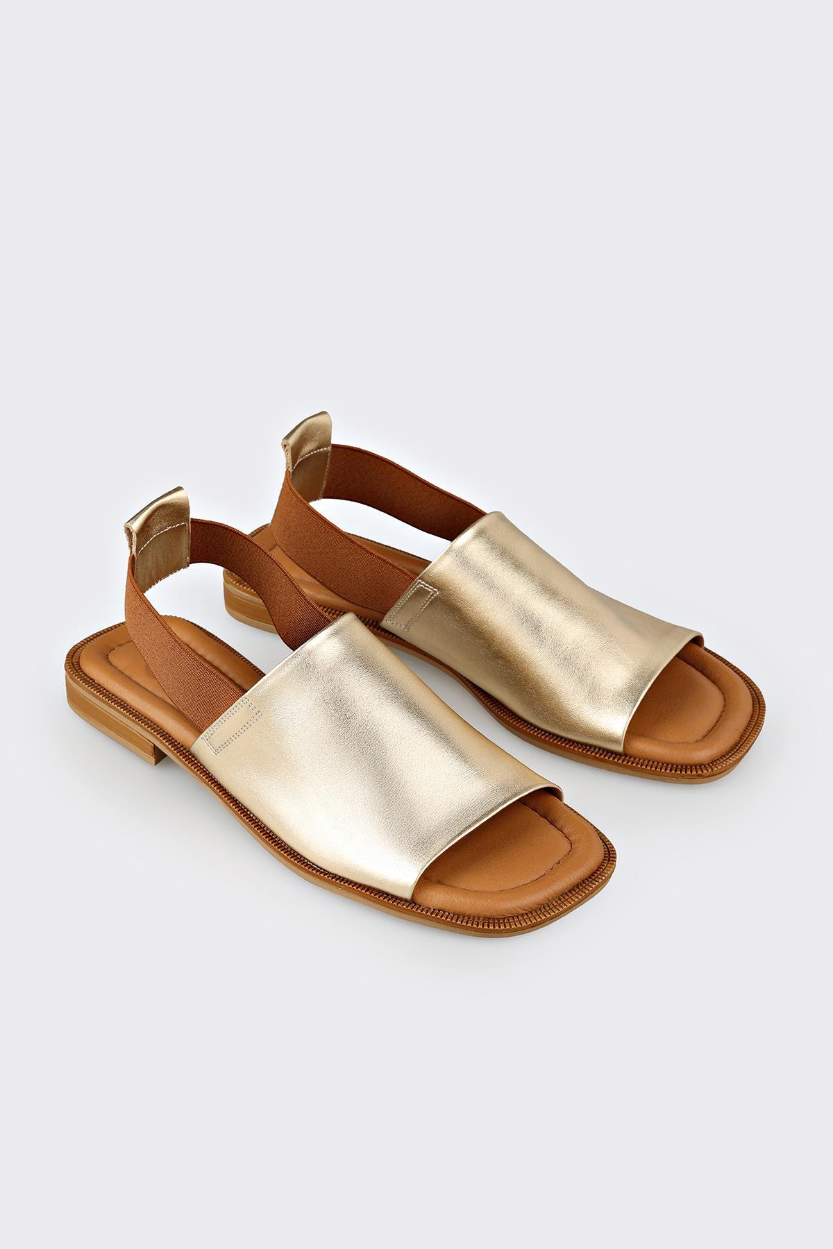 Elle Shoes Gold Deri Kadın Düz Sandalet görsel 2