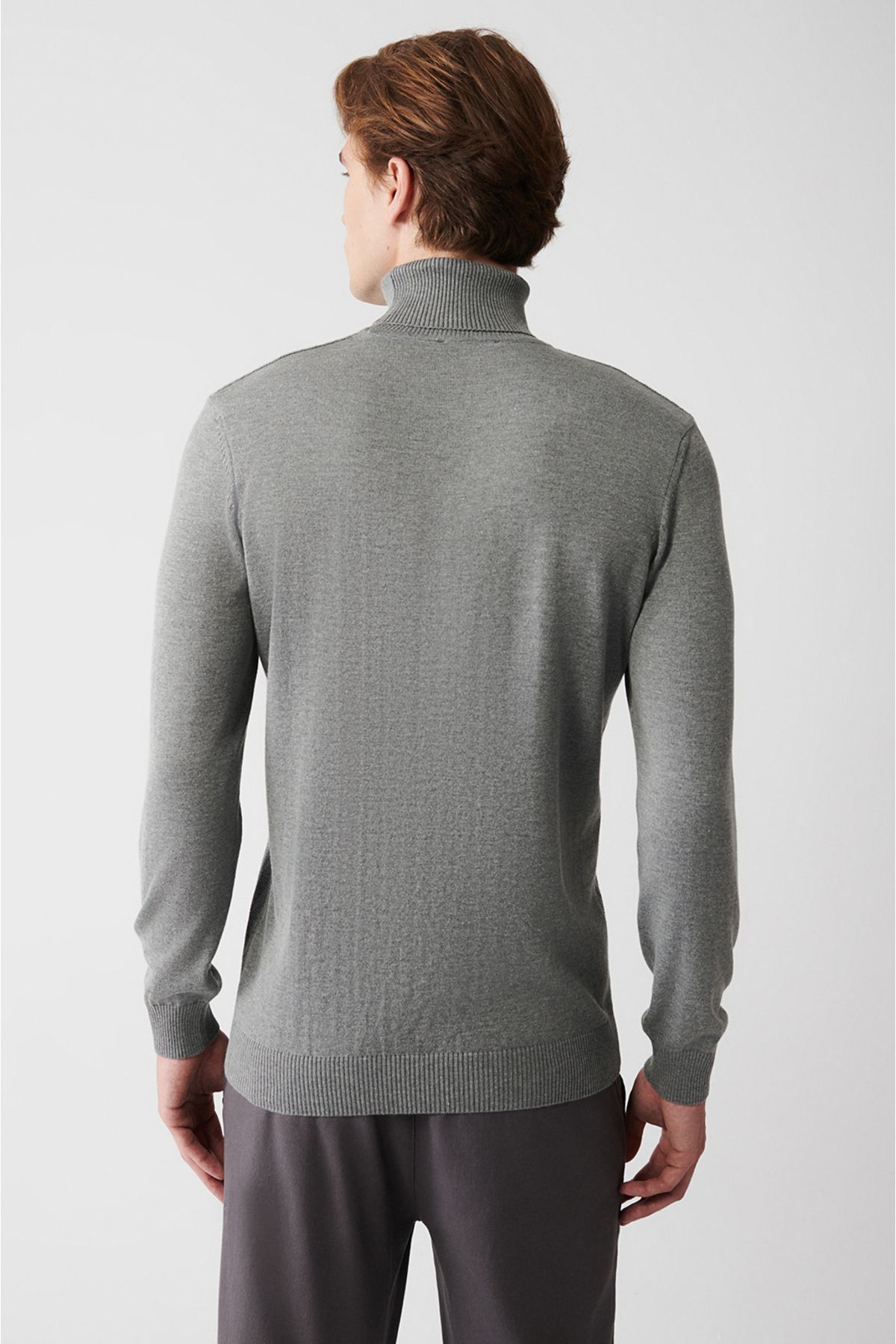 Avva-Grauer Herren-Strickpullover mit Rollkragenpullover aus Baumwolle mit Muster A32y5198 5