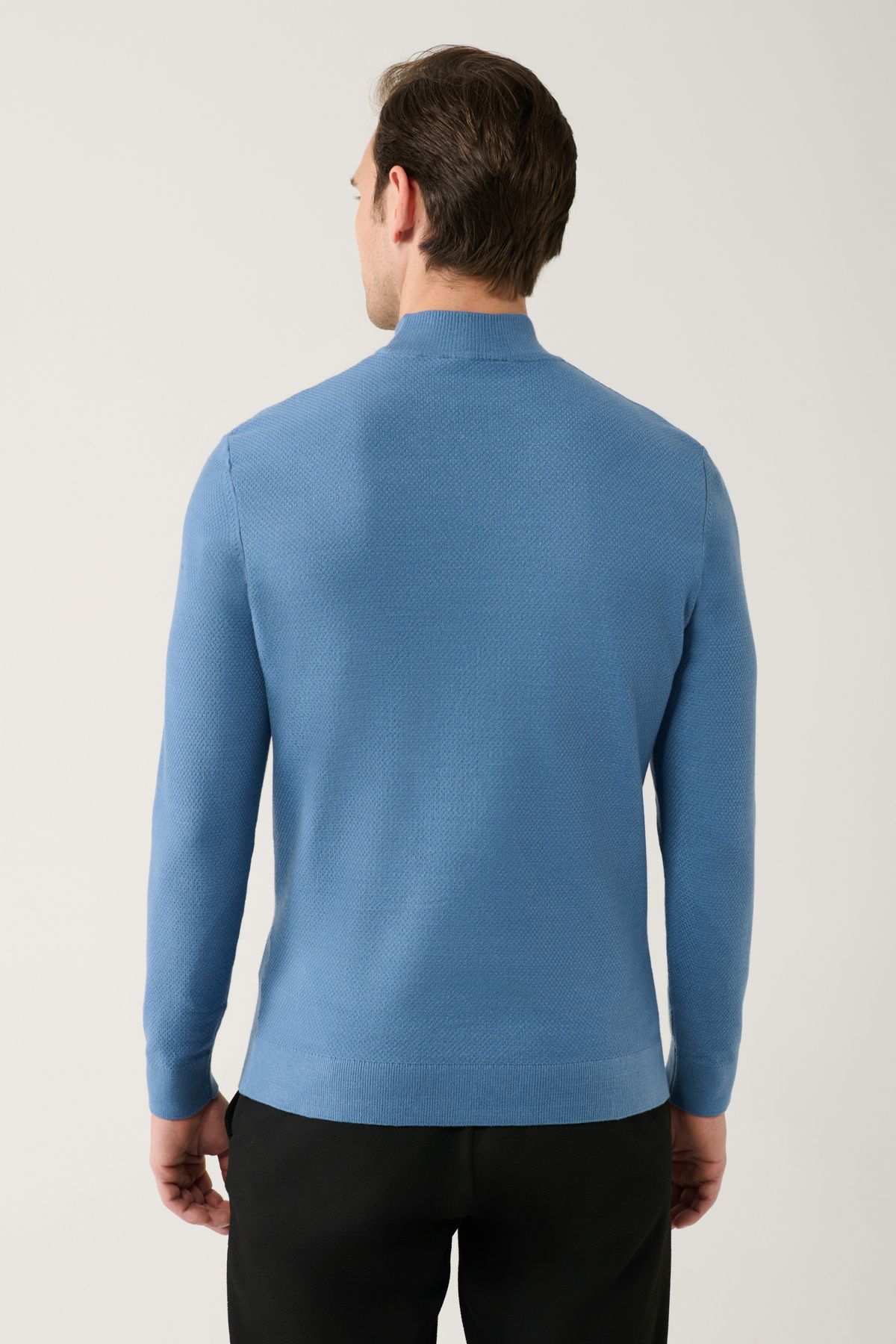 Avva-Blauer Strickpullover mit halbem Rollkragenpullover und strukturiertem Kragen für Herren A32y5166 4