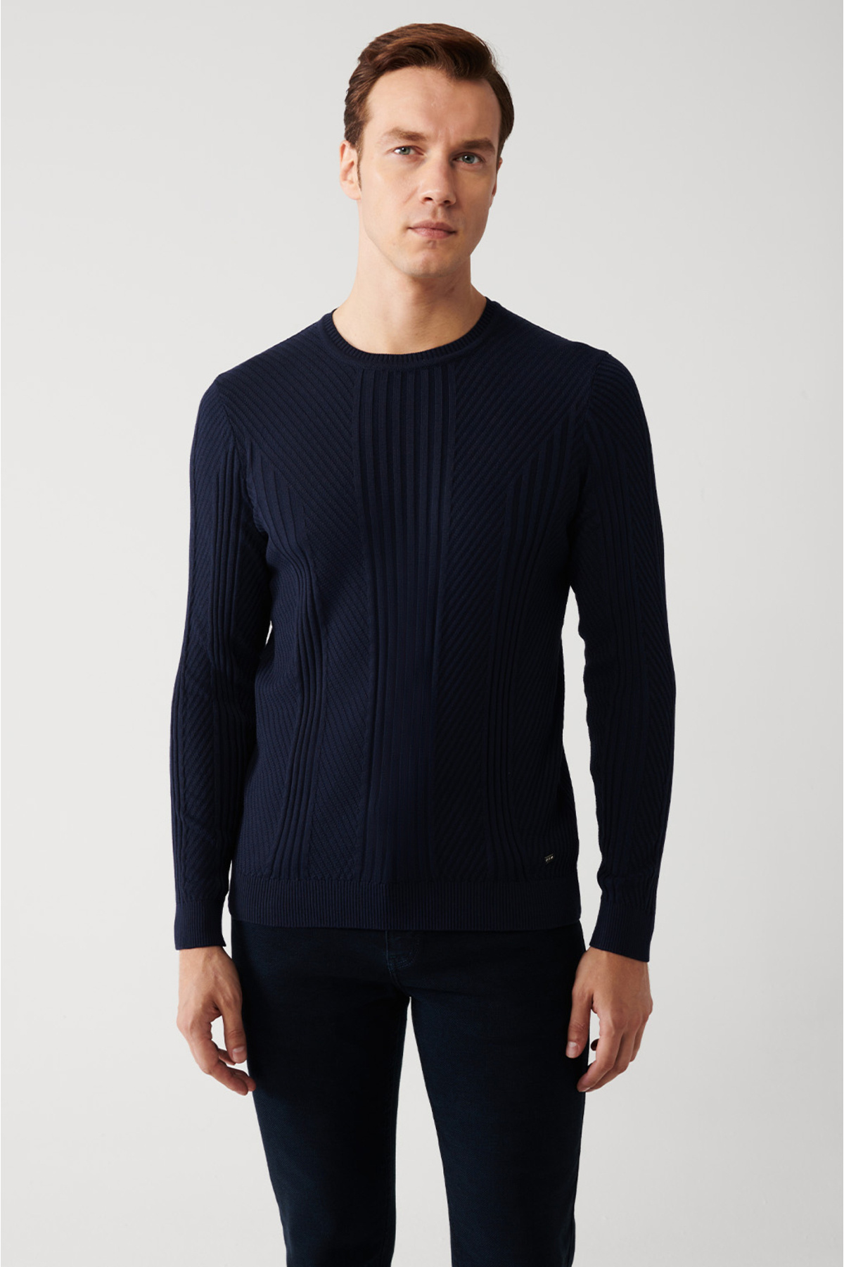 Avva-Marineblauer Strickpullover mit Rundhalsausschnitt für Herren A32y5160 5