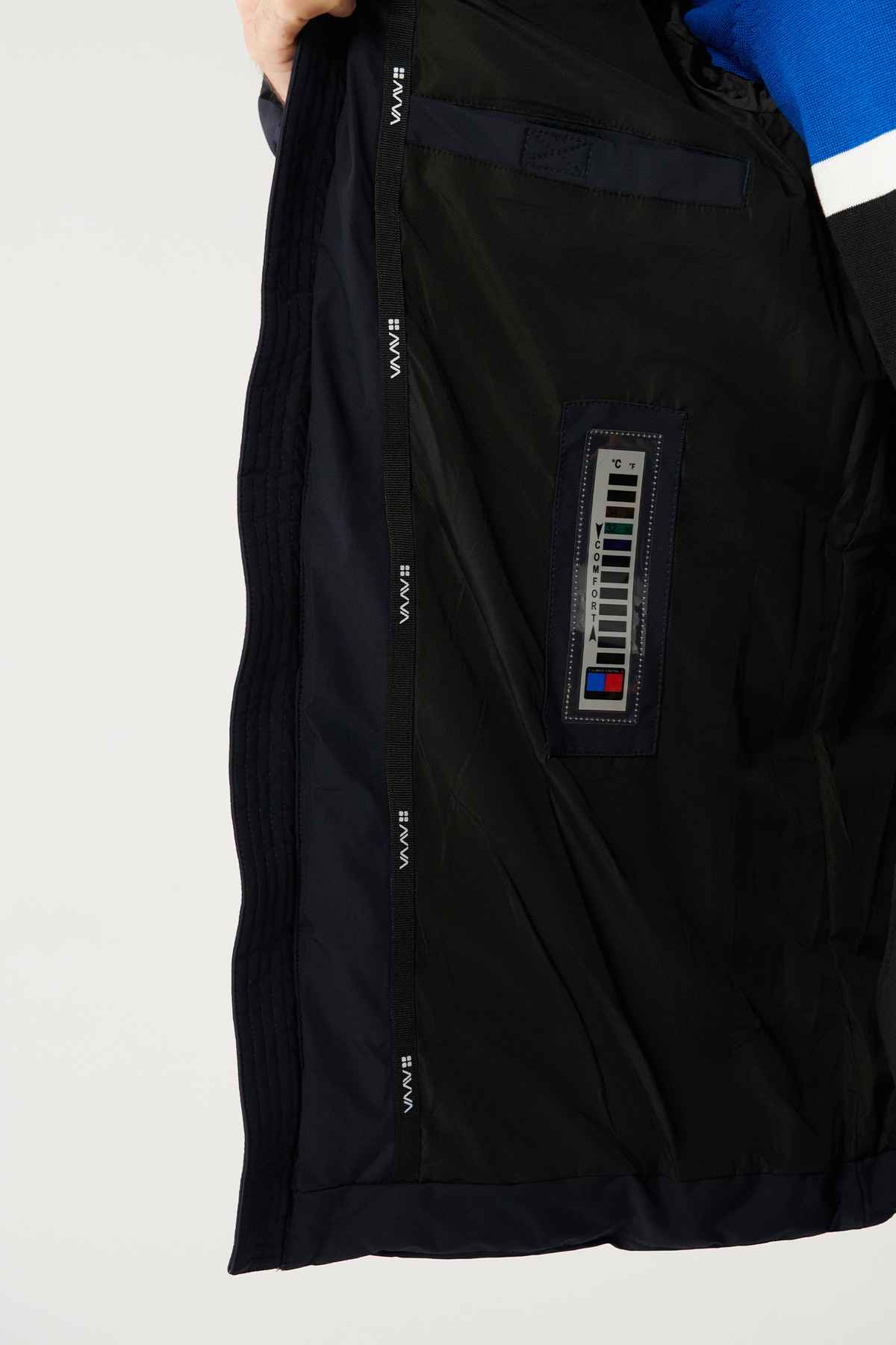 Avva-Marineblaue Pufferjacke für Herren, Gänsefedern, wasserabweisend und winddicht, Kapuze und Pelzkragen, bequem 7