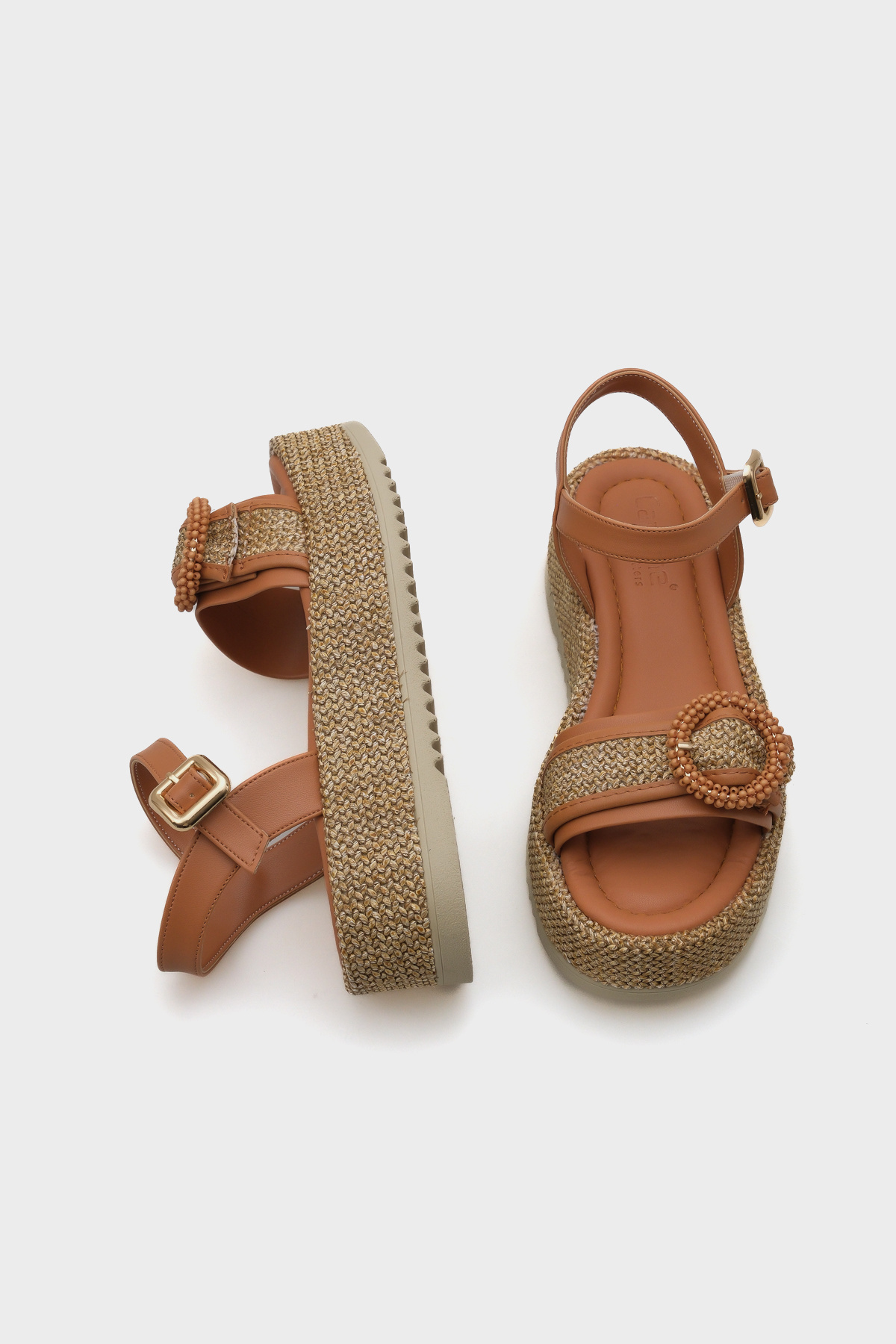 Capone Outfitters-Vanda Wooden Single Buckle Leopard Straw Wedge Heeled Women's Sandals 5