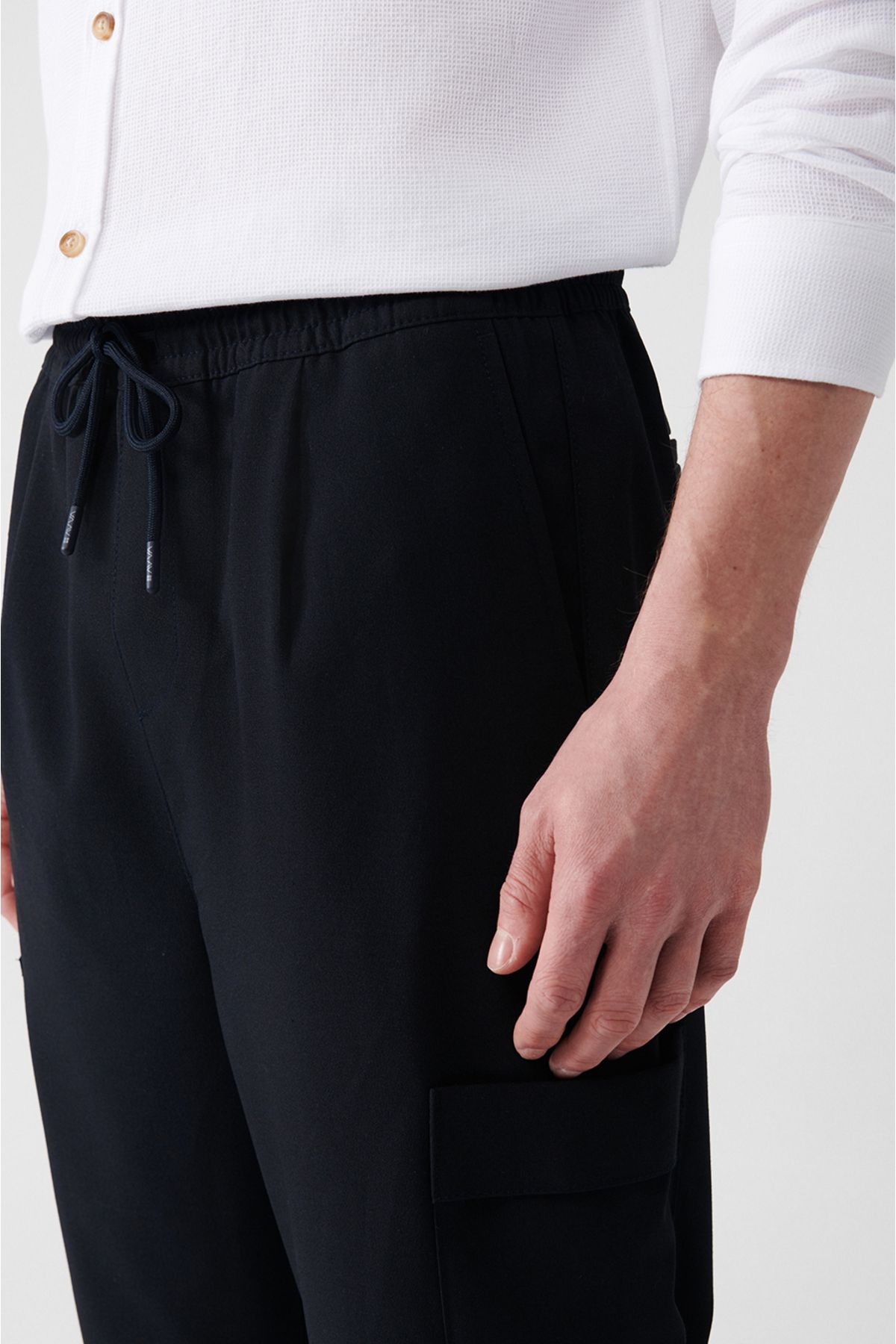 Avva-Pantaloni de jogger elastici pentru bărbați, albastru bleumarin, cu talie elastică, cu șireturi, cu buzunar cargo A31y3025 6
