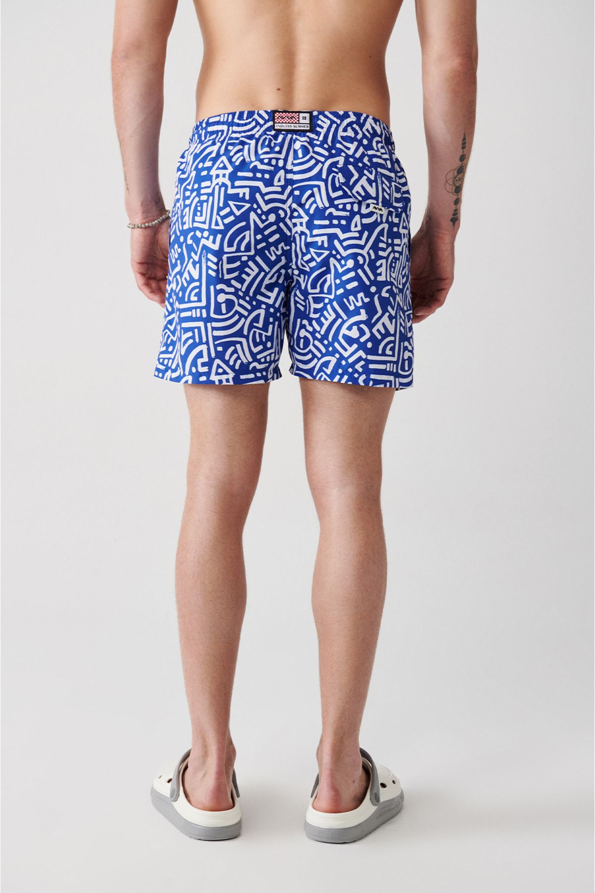 Avva-Albastru cu uscare rapidă, cu imprimeu geometric, mărime standard, cutie specială, costum de baie, pantaloni scurți de mare 4