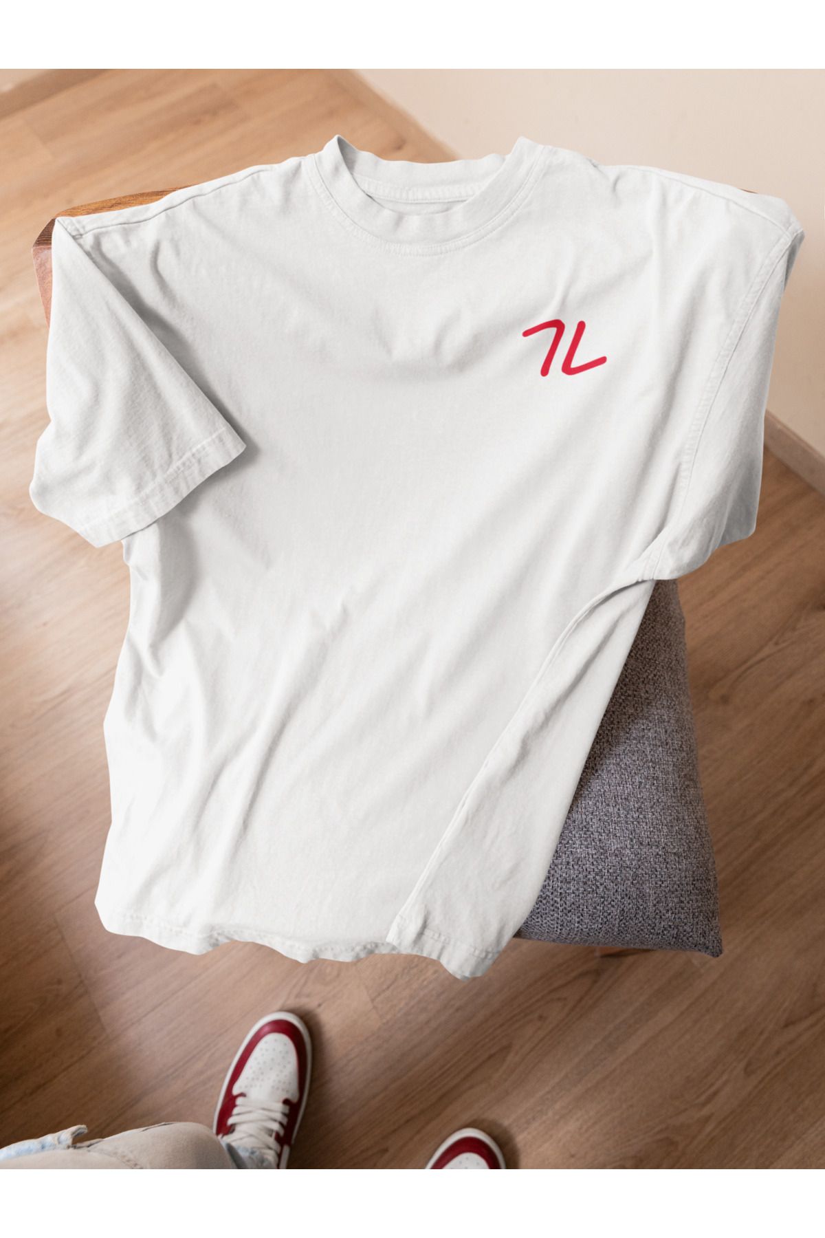 Lyonis Unisex Oversize Beyaz Kırmızı Lyonis Baskılı Bisiklet Yaka Penye T-Shirt