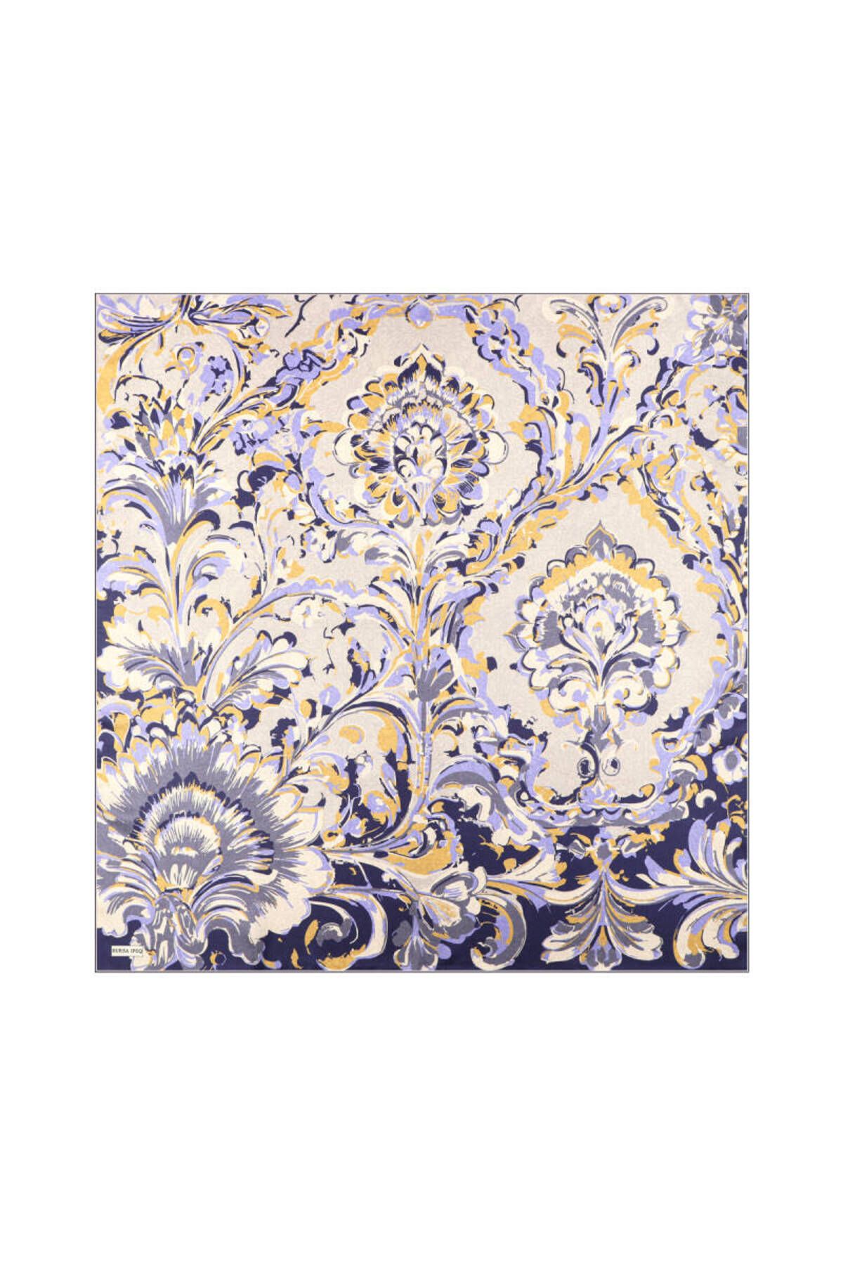 Bursa İpek Lila Flower Desen Twill İpek Eşarp