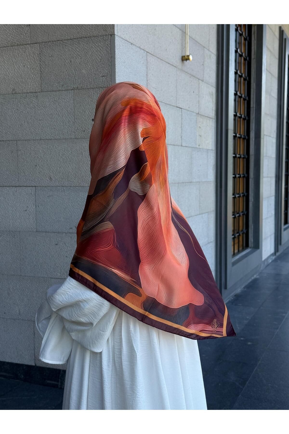 Qalortex Scarf Pamuklu Amber Desen Eşarp-Mürdüm