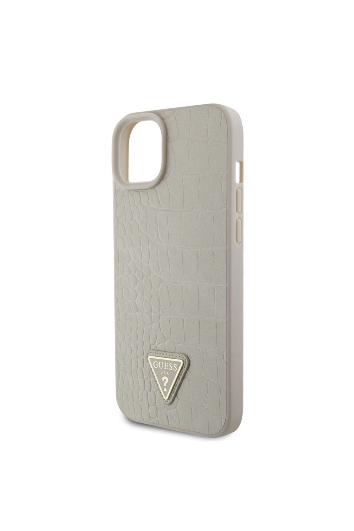 Guess-Case for iPhone 15 - Guess Croco Triangle Metal Logo (GUHCP15SPCRTHCD) - Gold 5