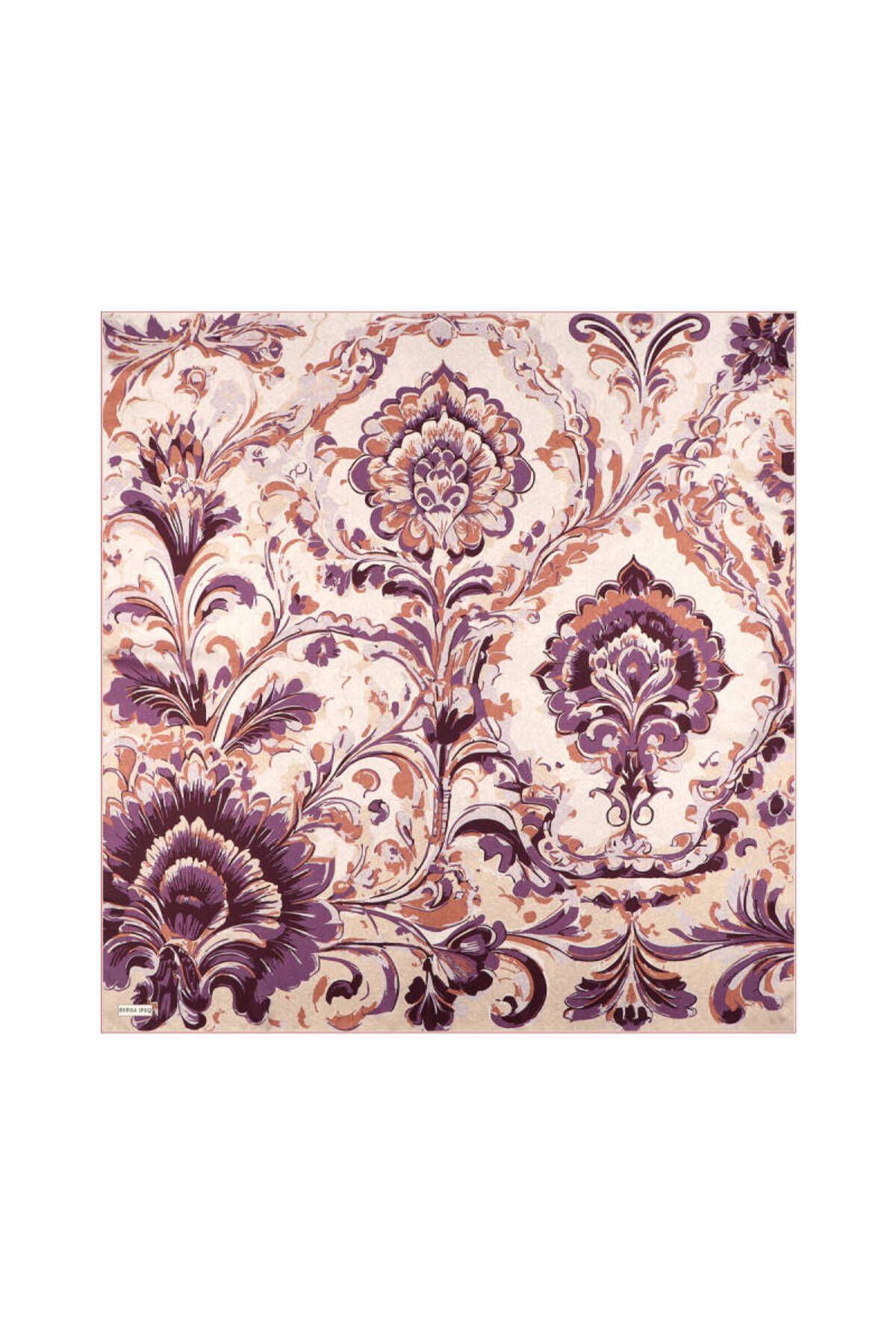 Bursa İpek Krem Flower Desen Twill İpek Eşarp