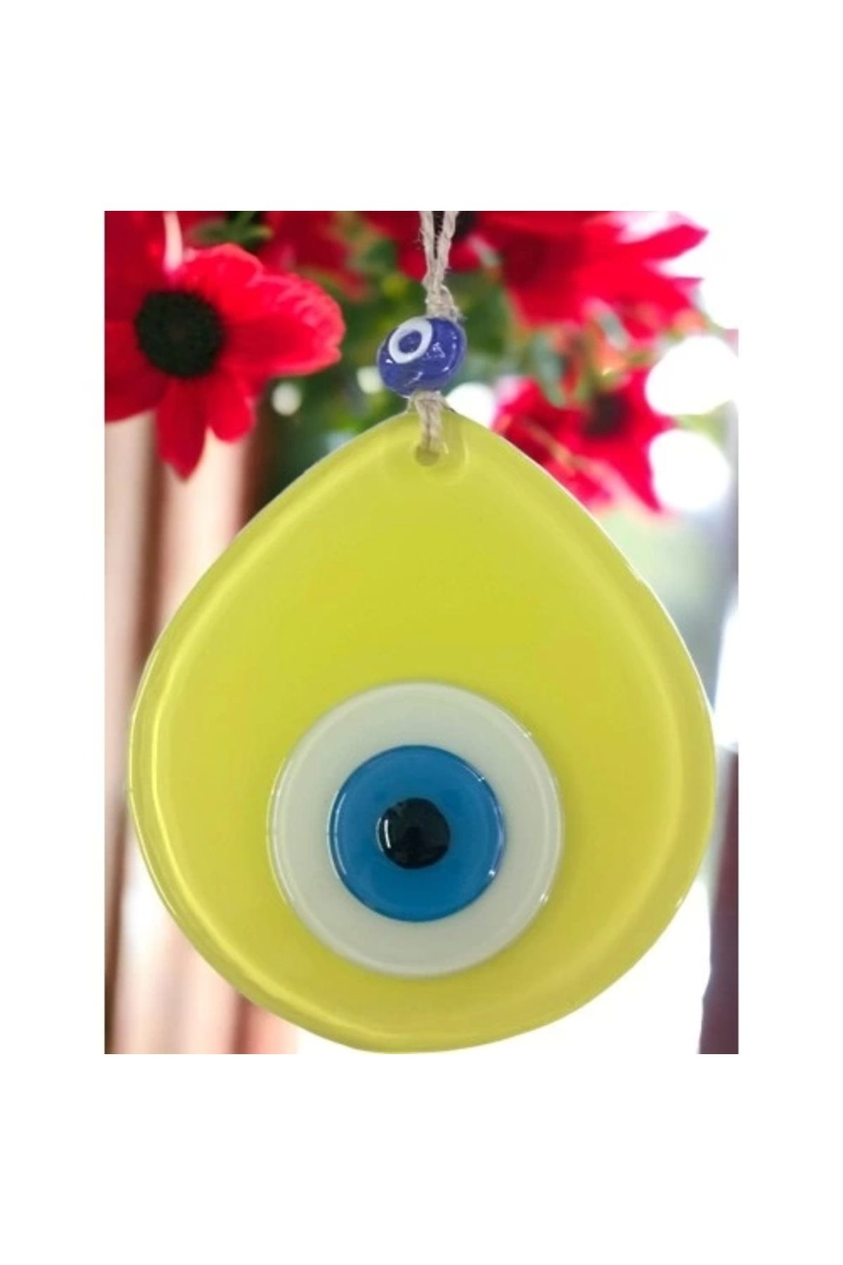 Nemere Mavi Nazar Boncuklu Sarı Renk Nazar Boncuklu Damla Desen El Yapımı Duvar Süsü