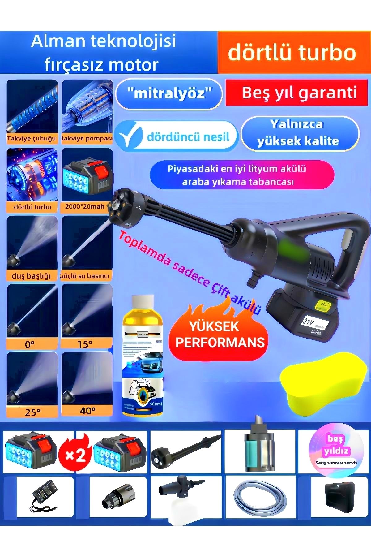 İYİSİYOK Çift Lityum Pil Ayarlanabilir Hız Saf Bakır Kömürsüz Oto Araba Bahçe Yüksek Basınçlı Yıkama Makinesi