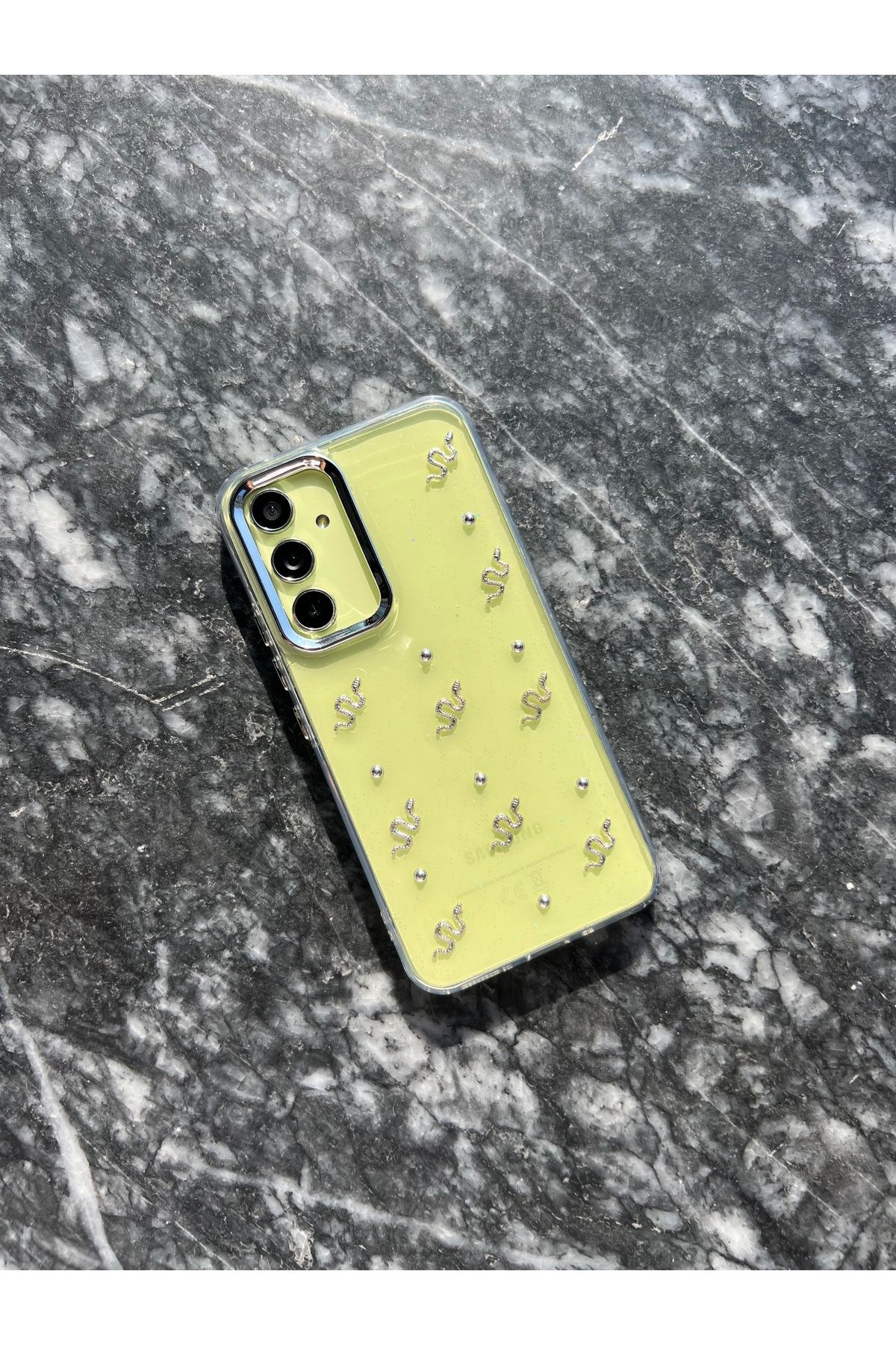 MustCase Samsung Galaxy A54 Kılıf Yılan Desenli Şeffaf Kılıf Simli Parlak Kapak
