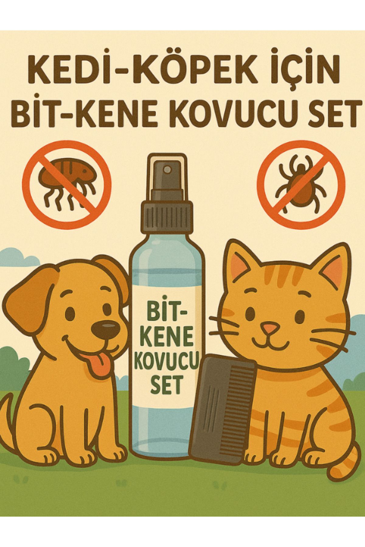 Aktarzane Kedi-Köpek İçin Bit-Kene Kovucu Sprey ve Tarak Seti