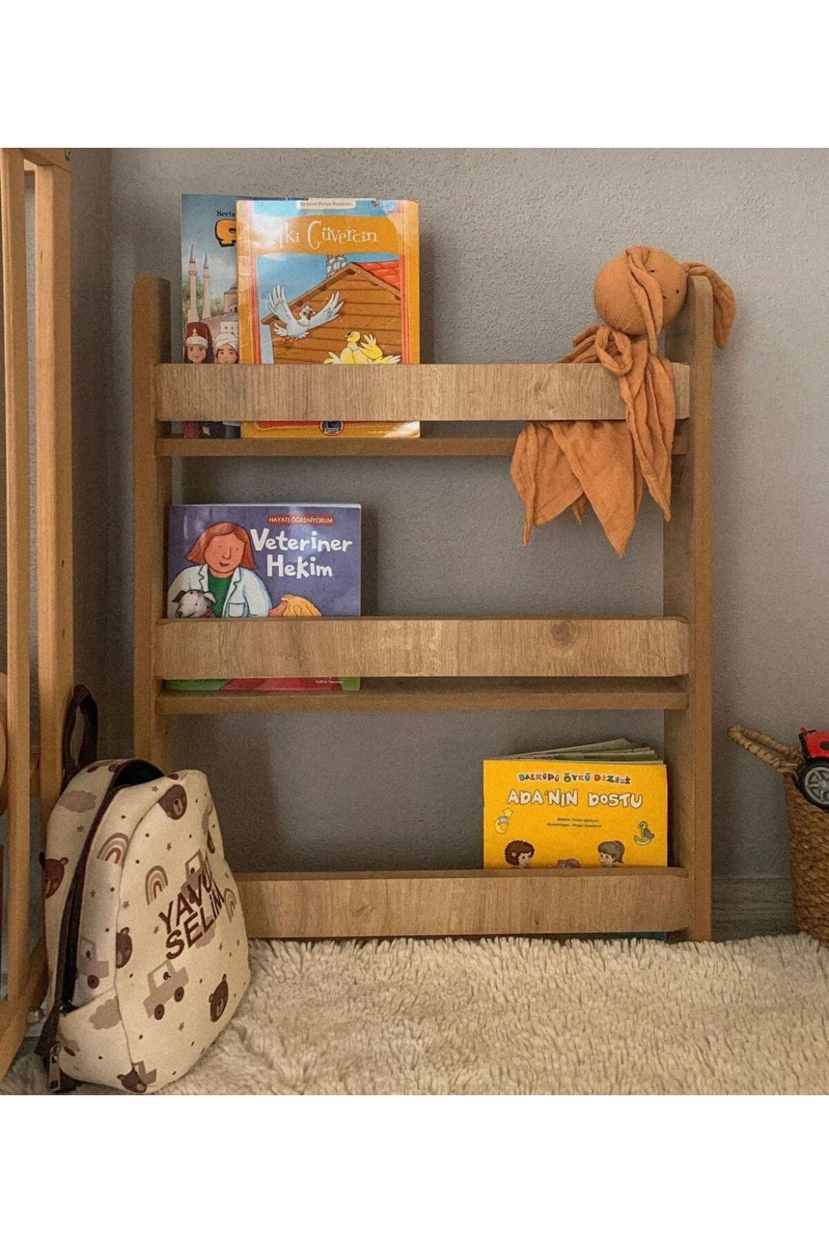 MatBeyaZ Montessori 3 raflı mdf çocuk duvar rafı kitaplık 80 cm boy 60 cm en 12 cm derinlik