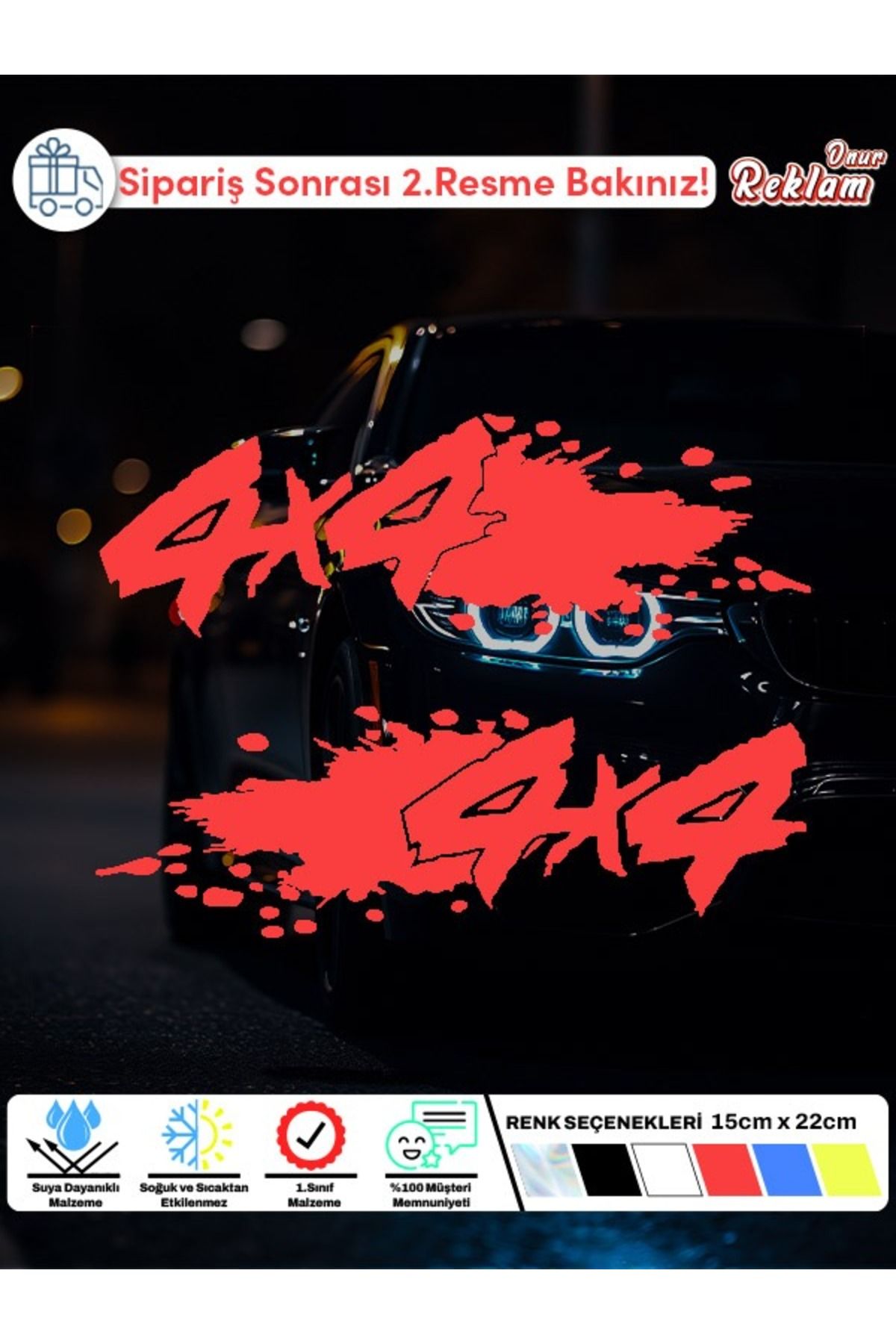 Onur Reklam 4x4 Çamur Efektli Araç Sticker – 2’li Set – 15x22 cm – Suya Dayanıklı