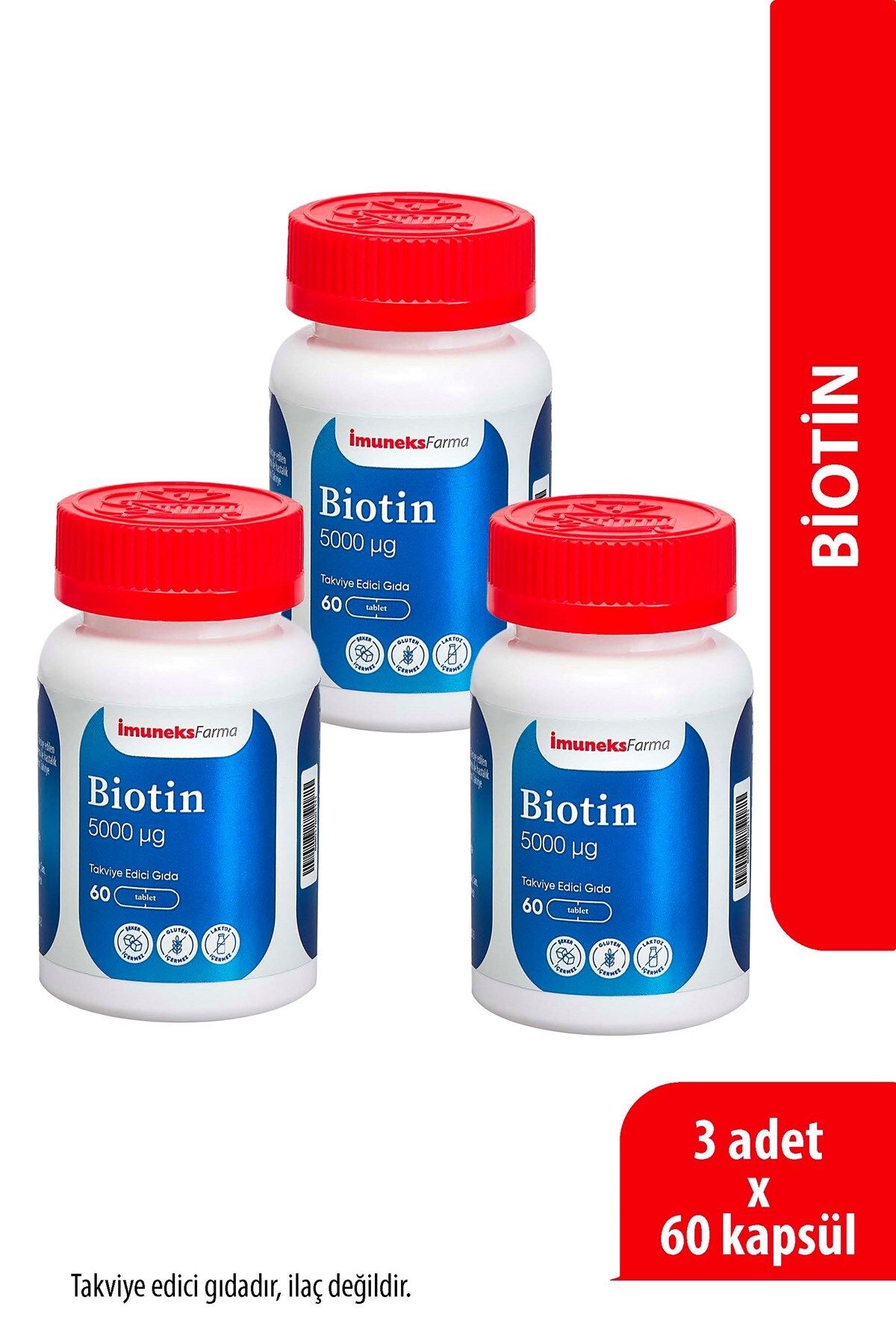 Imuneks Farma Biotin 5000 µg içeren Takviye Edici Gıda 60 Tablet x 3 Adet
