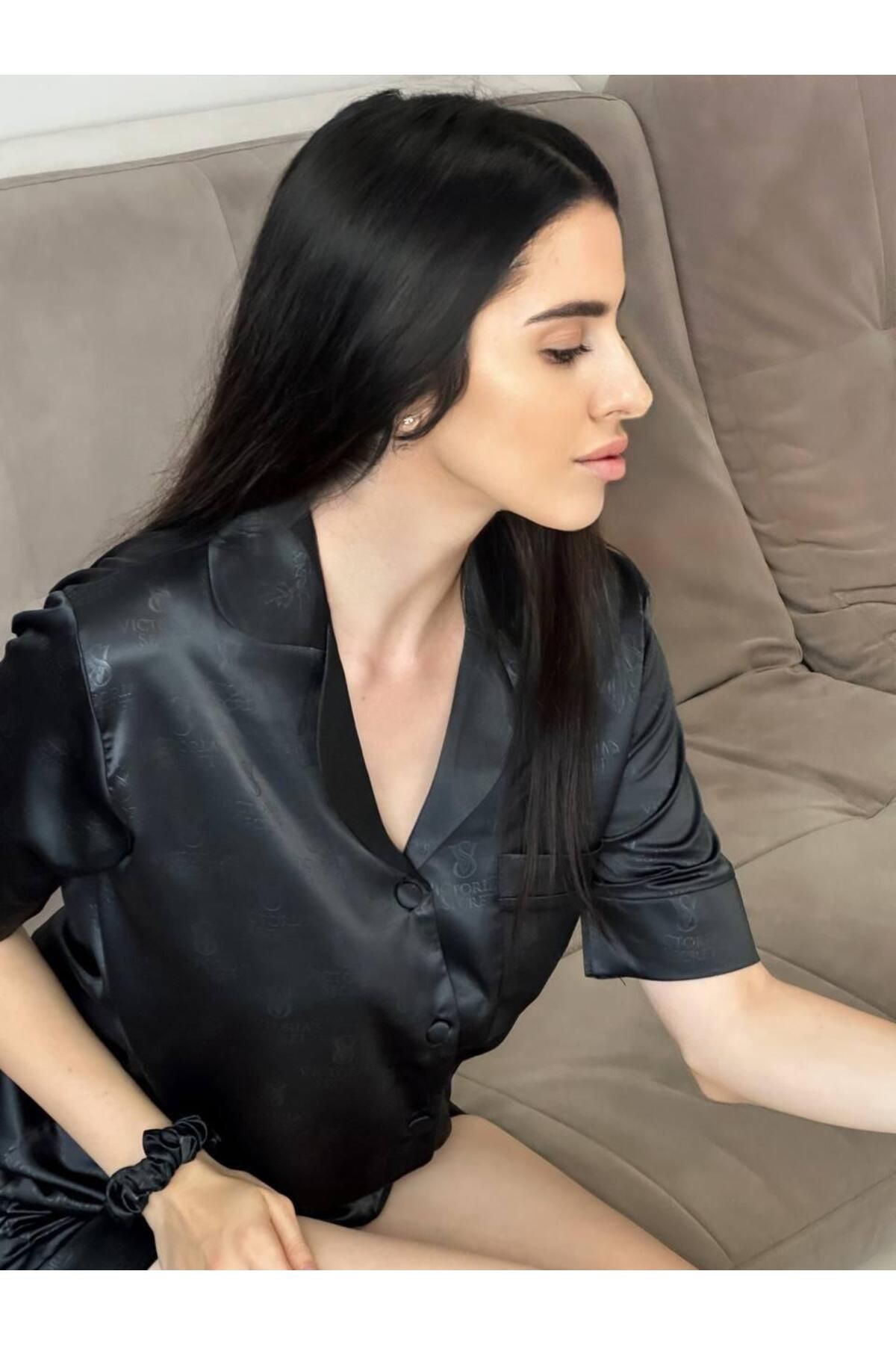 adenna saten şortlu kısa kollu pijama takımı