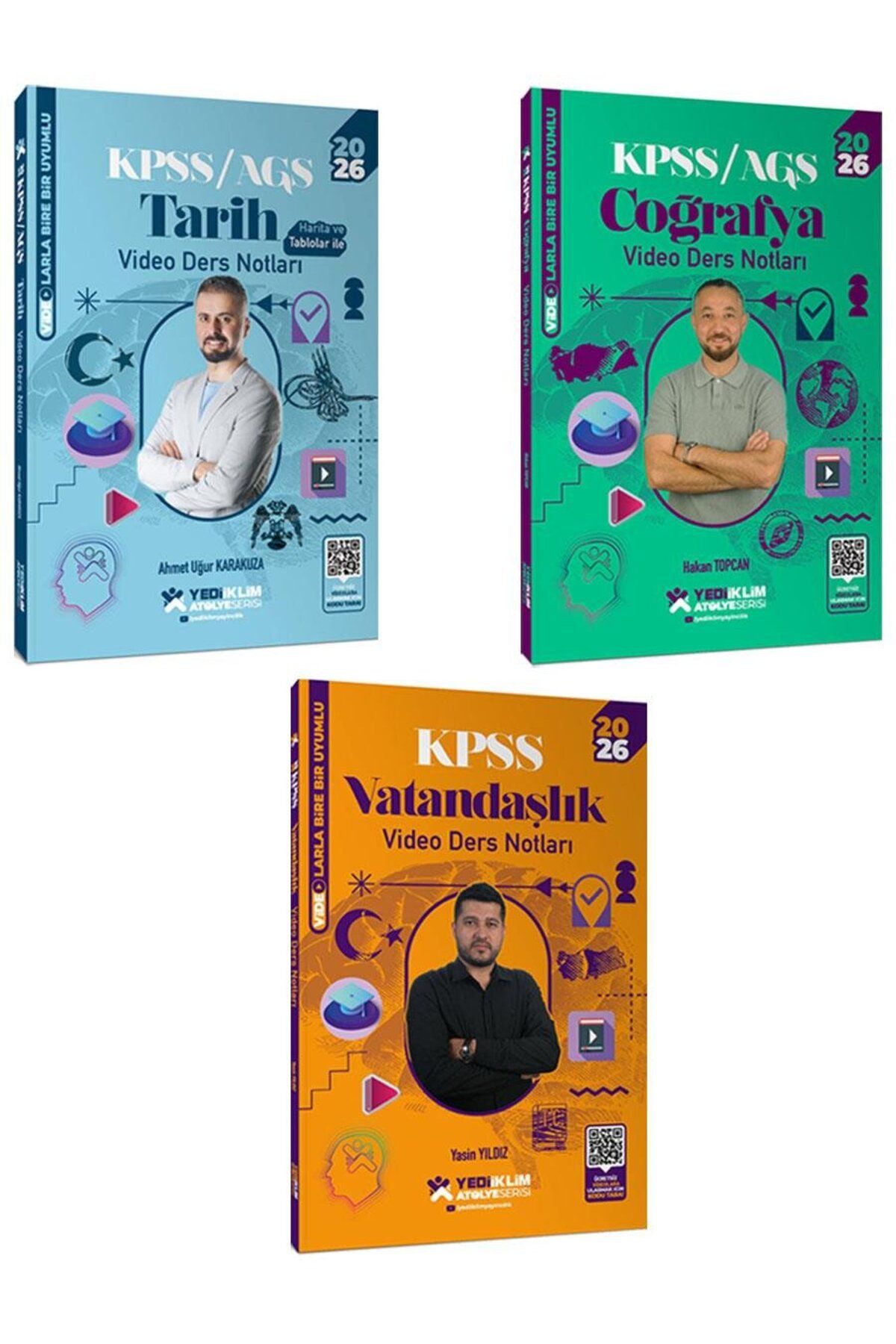 Yediiklim Yayınları 2026 Kpss Atölye Serisi Genel Kültür Tarih Coğrafya Vatandaşlık Video Ders Notları 3 Lü Set