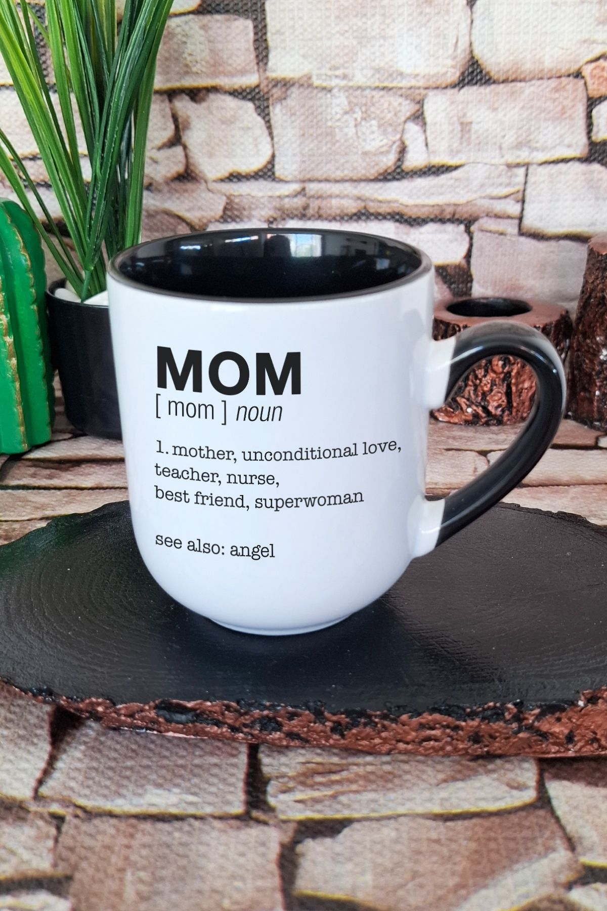 qoeuyl boutique Mom Anneler Günü Anne Hediye Baskılı İçi ve Kulpu Siyah Renkli Premium Kupa Bardak
