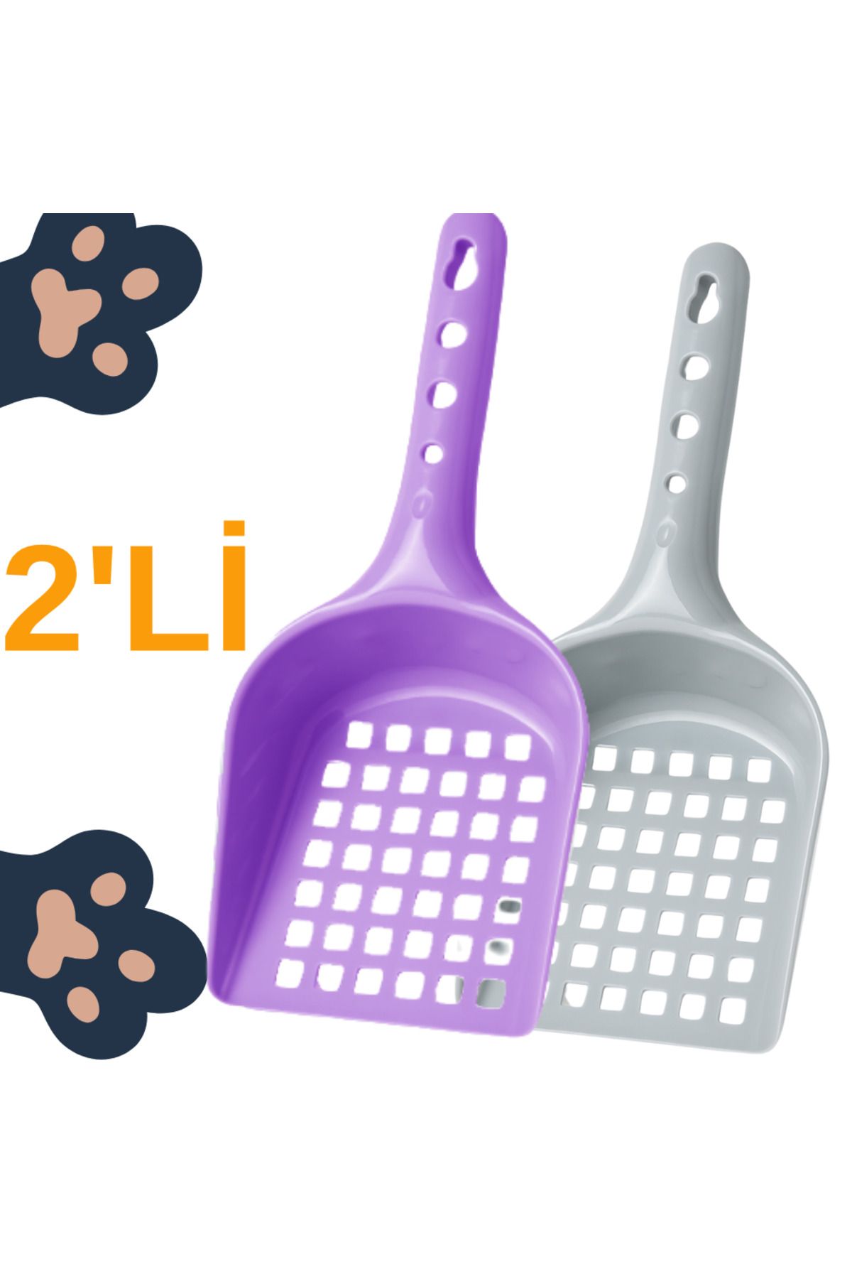 BEYLİNİ 2li Kedi Kumu Küreği Plastik Kare Delikli Kolay Temizlenebilir Asılabilir Kum Temizleme Küreği 8X24