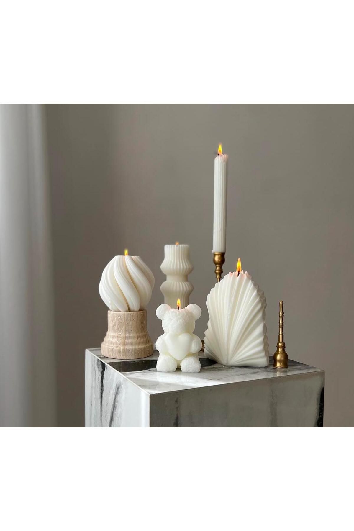 SCA CANDLE Dekoratif Mum Palm +Dalga+Çizgili Şamdan Mum +Ayı +Başı yuvarlak toplam 5 Parça