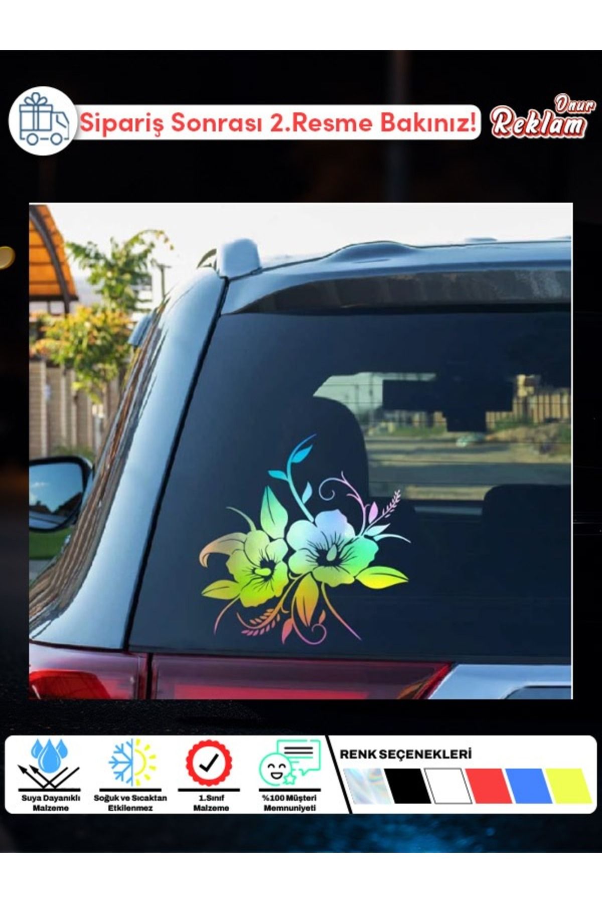 Onur Reklam Dekoratif Çiçek Desenli Araç & Cam Sticker – 15x22 cm – Suya Dayanıklı
