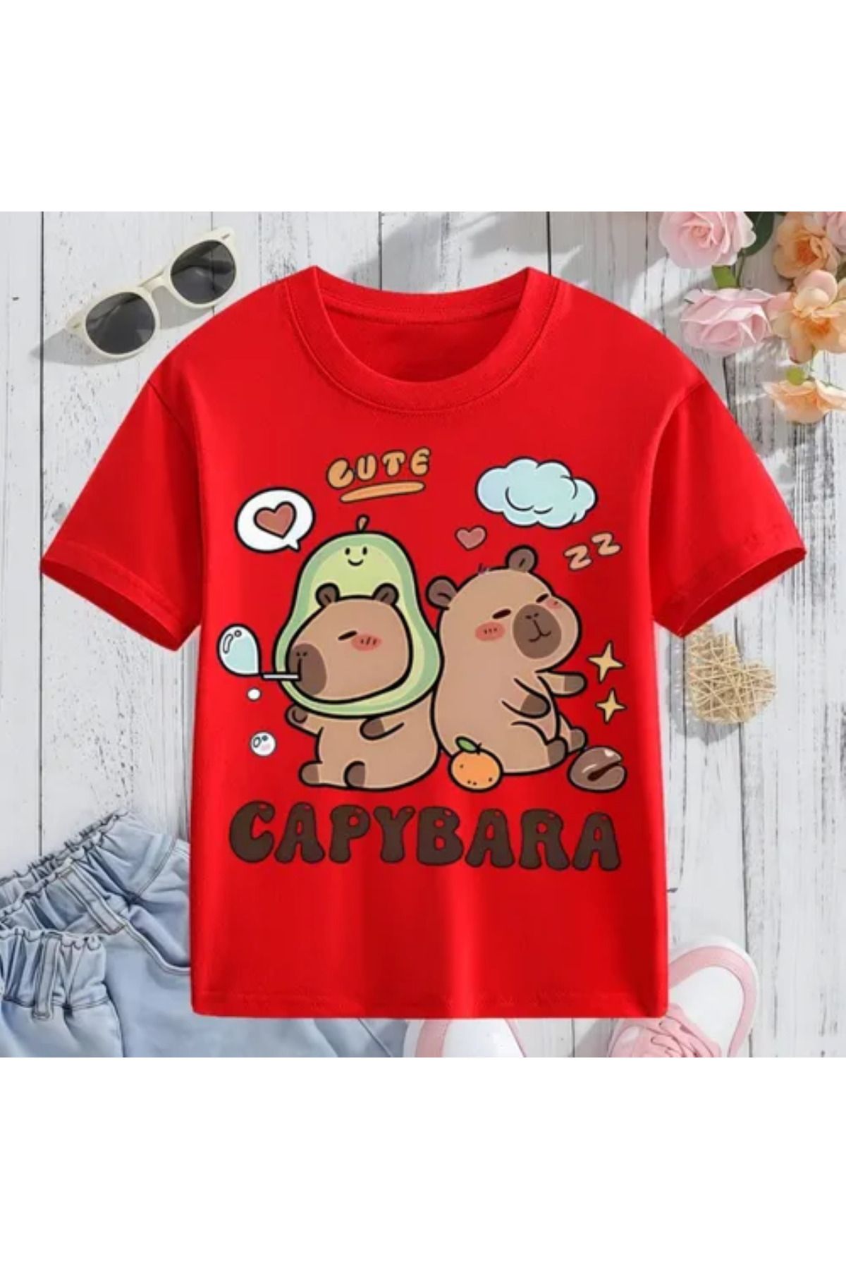 LUNAVISTA Kadın Günlük Tişört Kapibara Grafik Baskılı