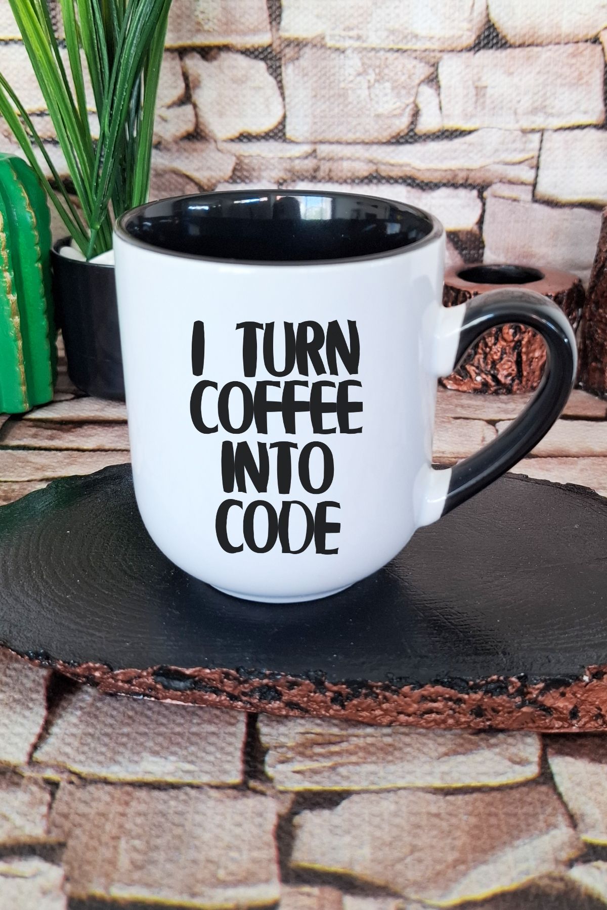 qoeuyl boutique I Turn Coffee Into Code Baskılı İçi ve Kulpu Siyah Renkli Premium Kupa Bardak