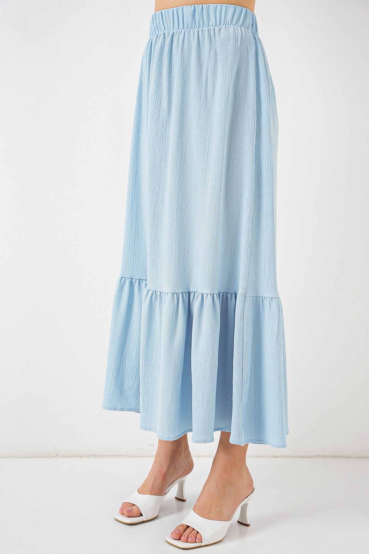 Bigdart-1886 Long Knitted Skirt - Light Blue 2