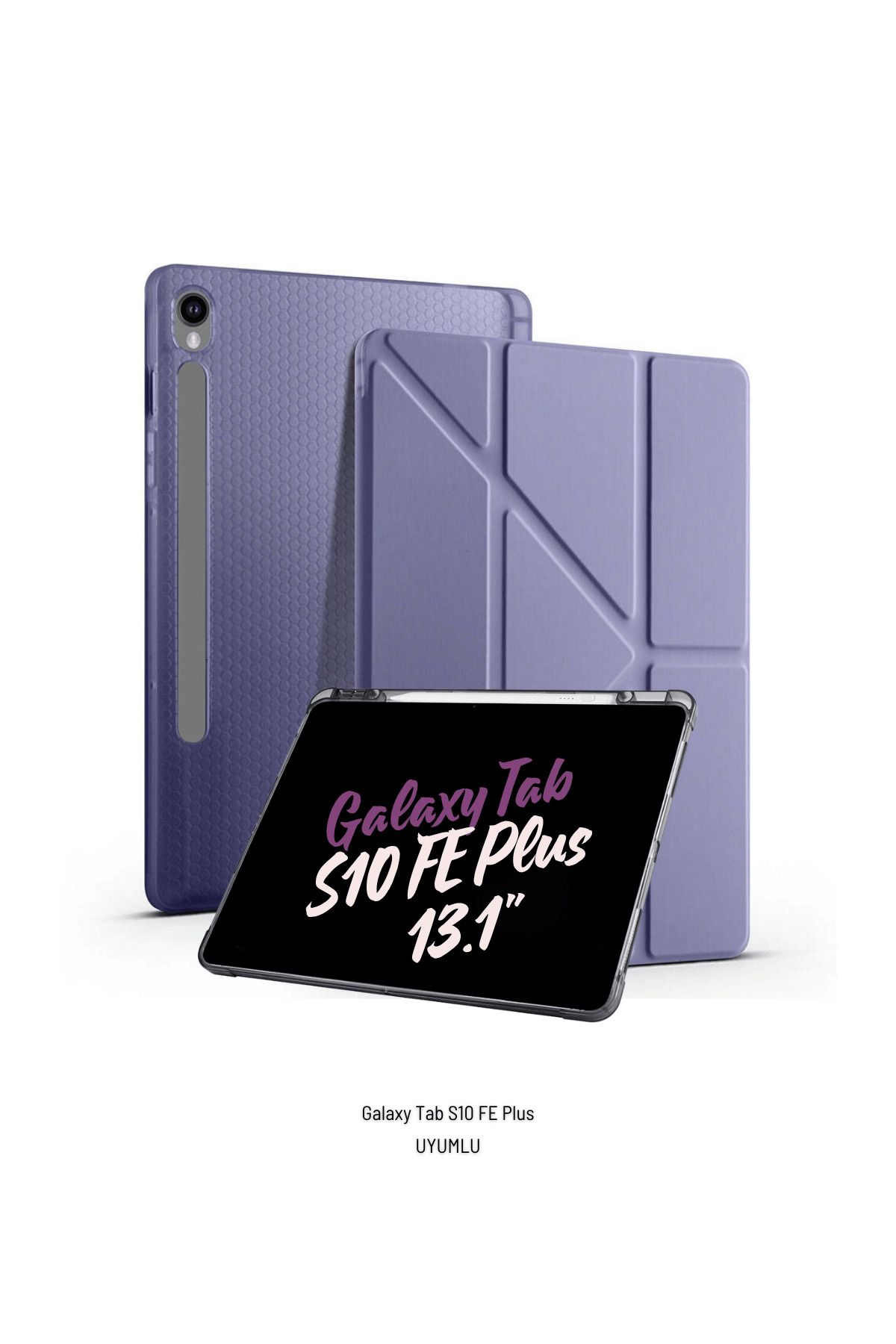 Fuchsia Galaxy Tab S10 FE Plus Uyumlu 13.1 inç Kalem Bölmeli Standlı Tri Folding Tablet Kılıfı