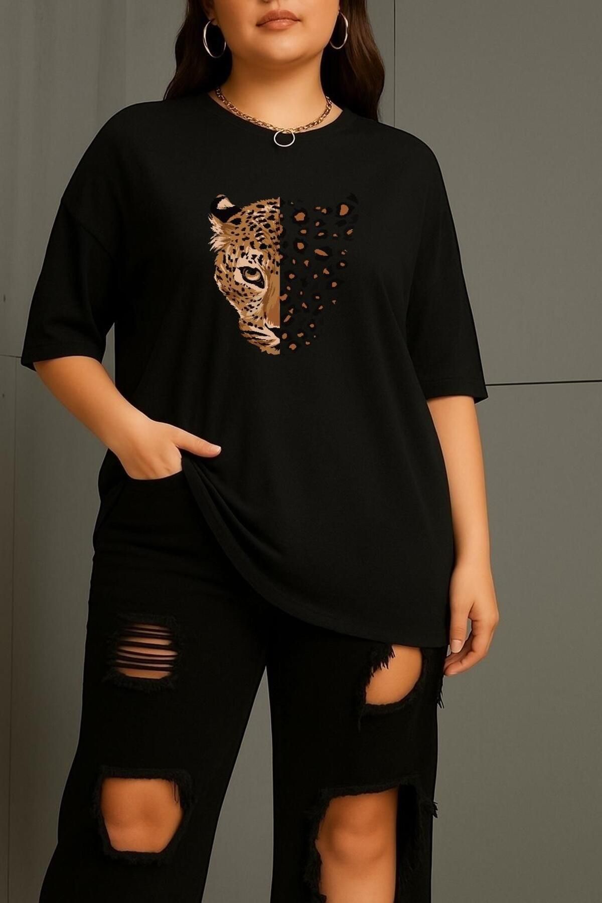 BENROMA BÜYÜK BEDEN LEOPAR BASKILI UNİSEX TİŞÖRT