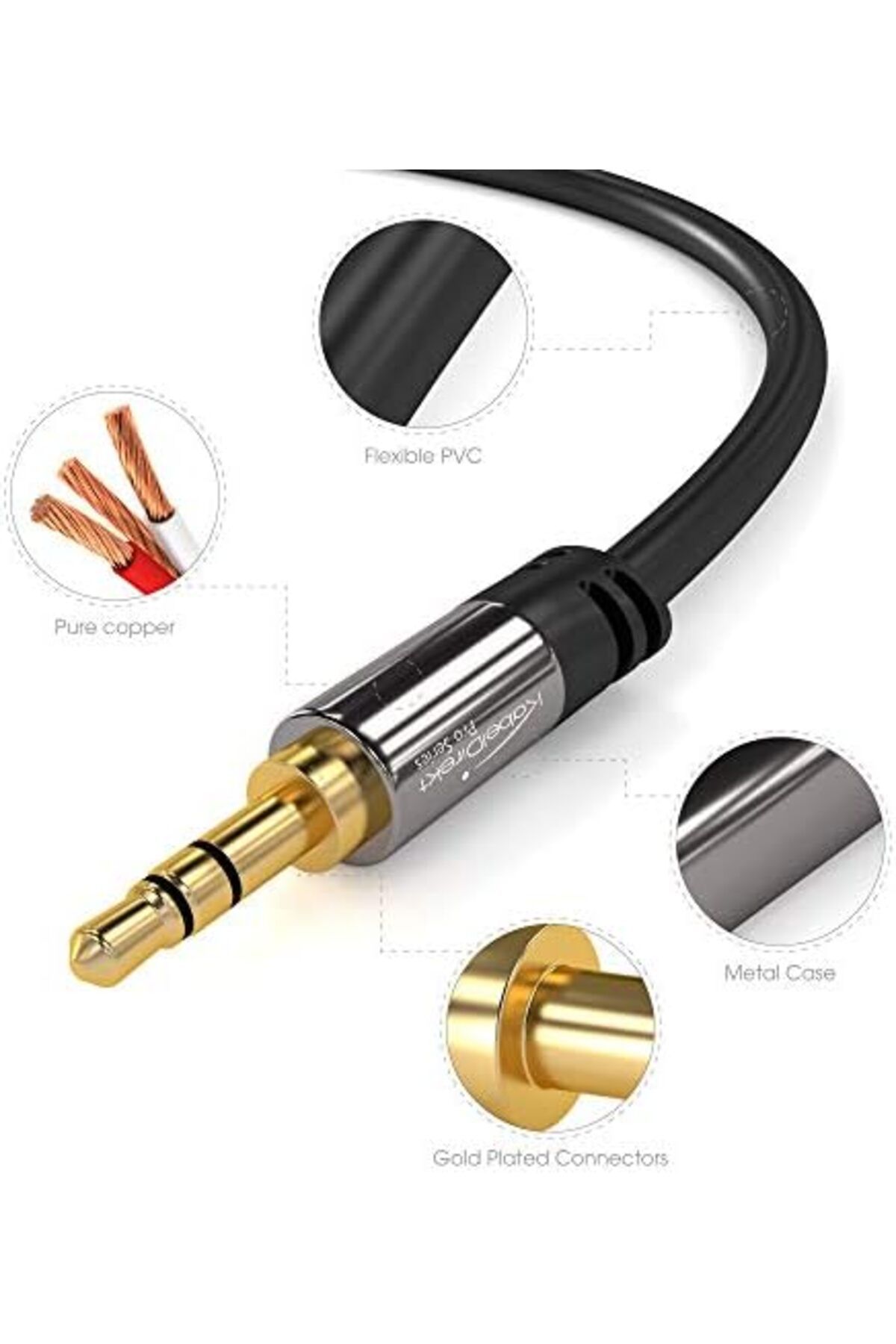 MEGOBİNE WHERE – Aux Kablosu, 3,5mm Jak Kablosu – 5m – Kırılmaya Dayanıklı Metal Fişler – 0,3-10