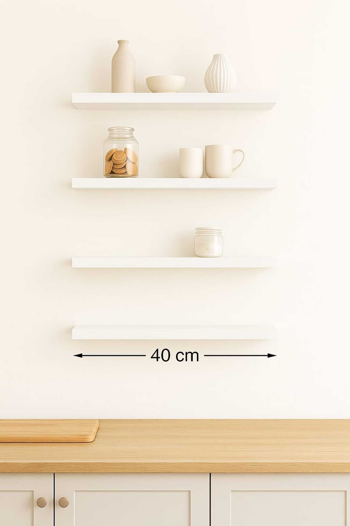 yankı-byeg 40 Cm 4lü Mat Beyaz Mdf Uçan Duvar Rafı Gizli Bağlantı Kitaplık