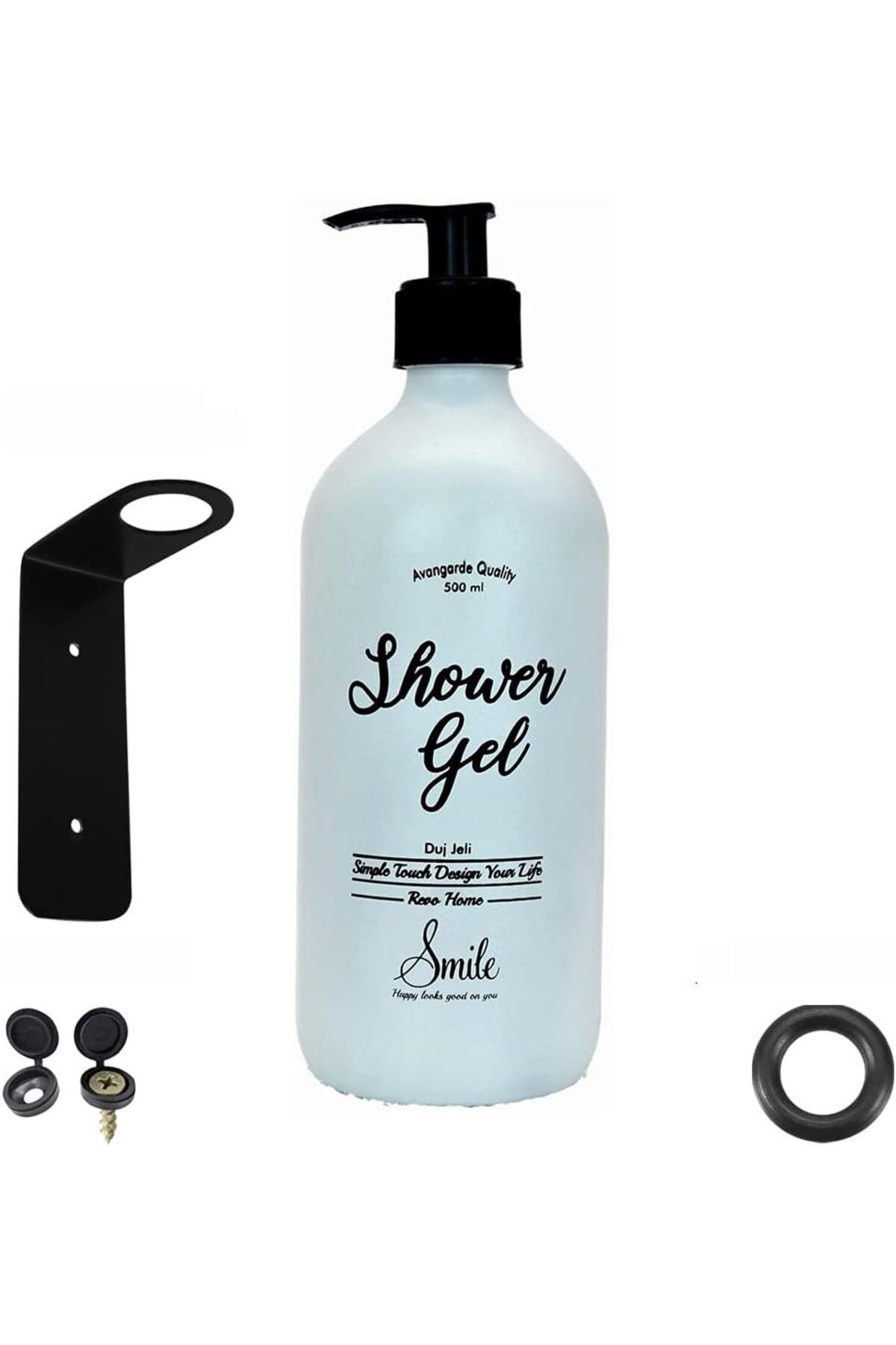 KDROĞLU plamystical Home Duvar Askı Aparatlı Beyaz Cam Duş Jeli Şişesi – 500 Ml (Shower Gel) newing 1