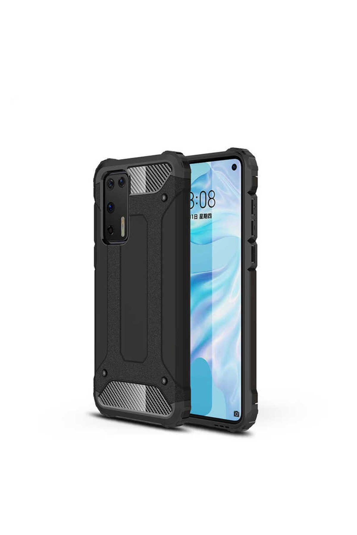 halkhouse Huawei P40 Kılıf Zırh Tank Sert Korumalı Silikon Crash Silikon Kapak